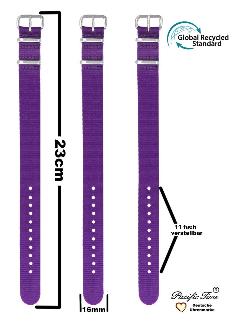 Pacific Time Uhrenarmband Wechselarmband Textil nachhaltig 16mm, Gratis Versand violett