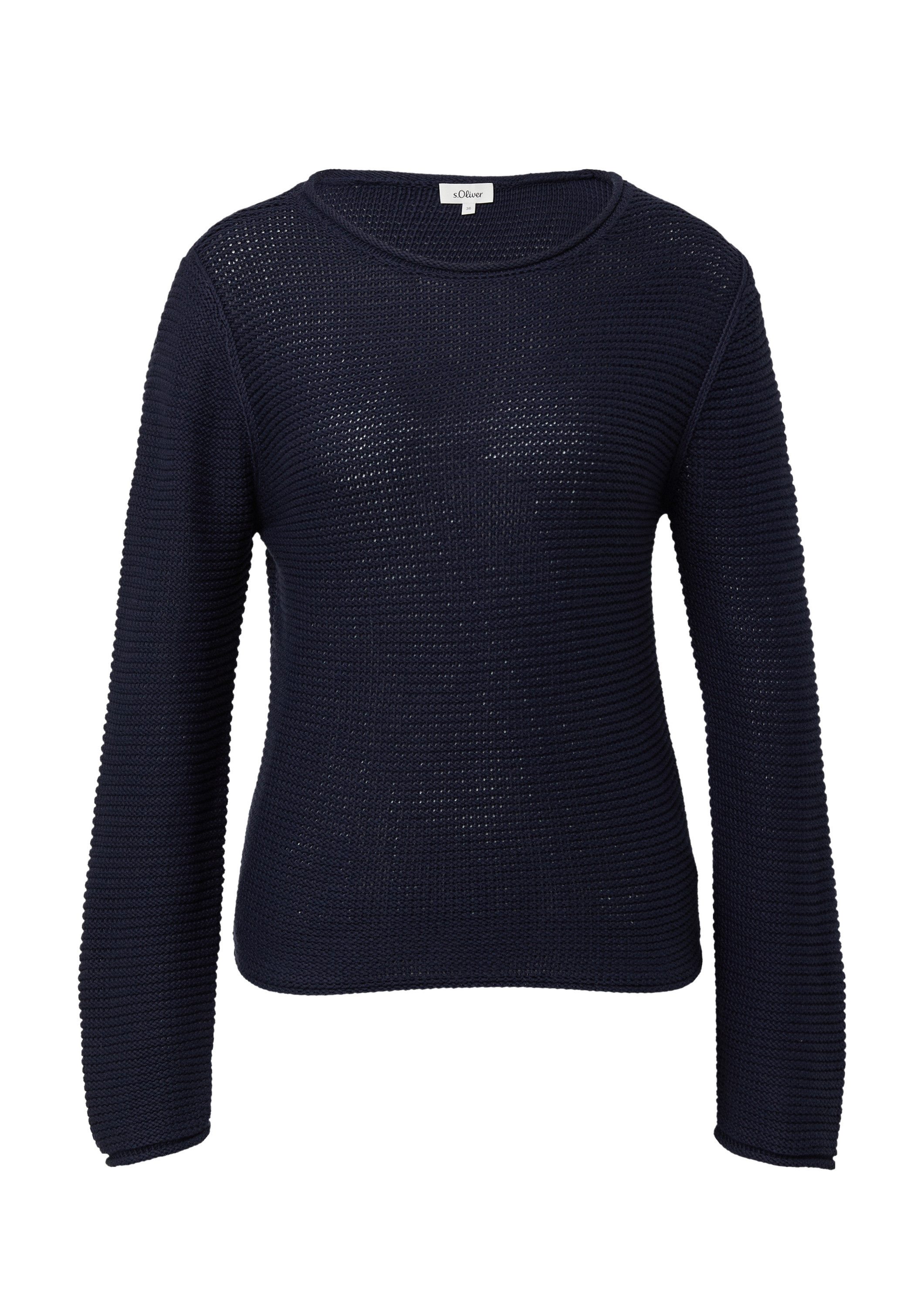 s.Oliver Longpullover Strickpullover Strickpullover im Slim Fit mit Rollkanten