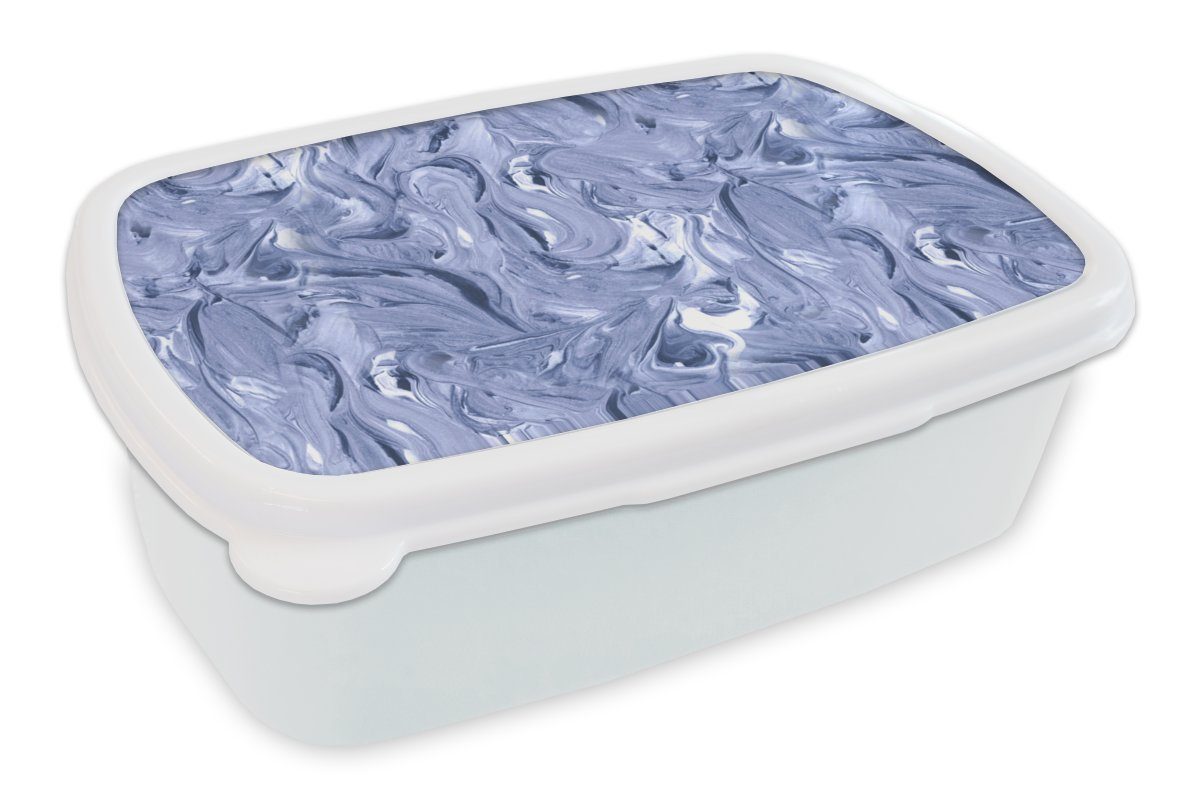 MuchoWow Lunchbox weiß für - für Farbe Brotdose, (2-tlg), Marmor - und Kunststoff, Muster, - Kinder Brotbox Erwachsene, Jungs Blau Mädchen und