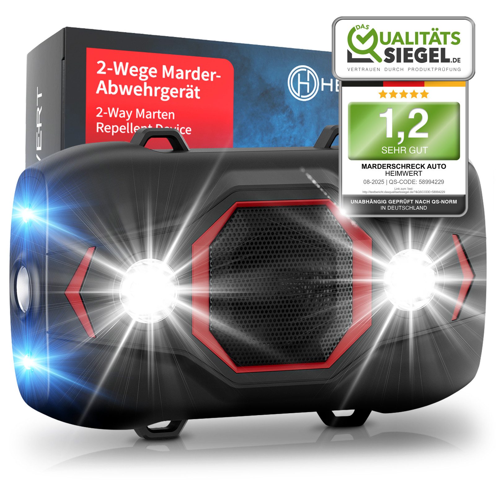 HEIMWERT Ultraschall-Tierabwehr Marderschreck Auto Marderschutz, 2 Wege Marder Abwehr mit Blitzlicht/wechselnden Ultraschall Frequenzen