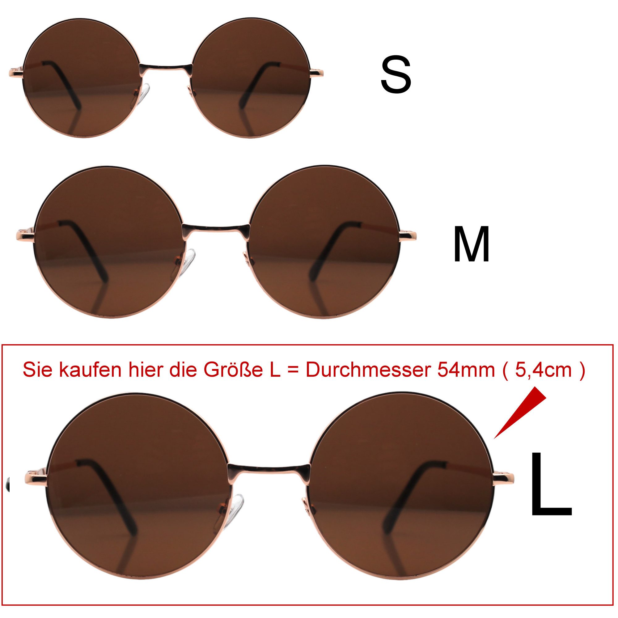 Rennec Sonnenbrille (Große Runde Brille inklusive Brillenbeutel) Nickelbrille mit Federscharniere und getönten Gläsern