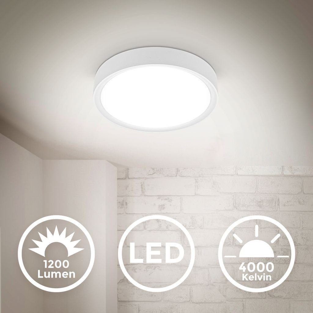 B.K.Licht Deckenleuchte LED Deckenlampe 12W 1.200lm 4.000K Panel - BKL1433, LED fest integriert, Neutralweiß, rund 25 cm flach Wohnzimmer Flur Bad Weiß-Matt