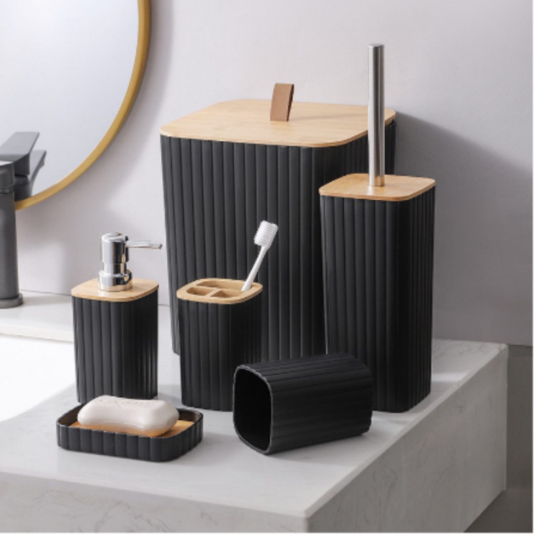 Kityhome Badezimmer-Set Badaccessoire 6-teiliges Badezimmer-Set in Schwarz, günstig online kaufen