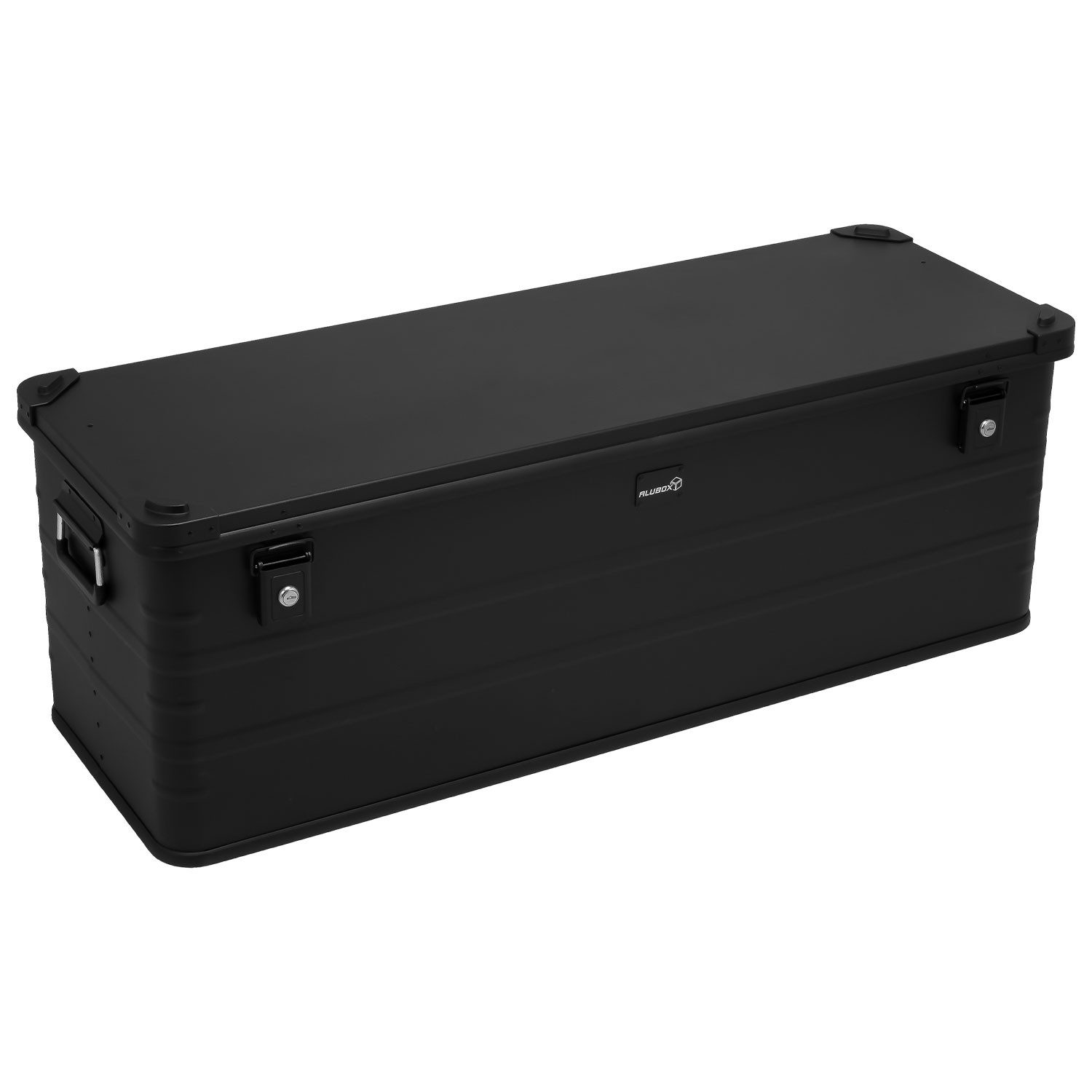 ALUBOX Aufbewahrungsbox Premium Alukiste komplett schwarz 1 mm Wandstärke (159 Liter), leicht und stabil - umlaufende Gummidichtung - kratzfeste Beschichtung