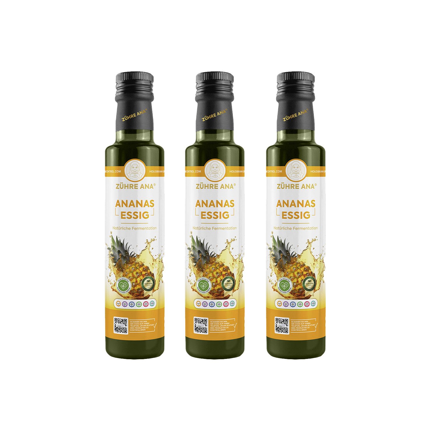Zühre Ana® Essig Ananasessig – Natürlich fermentiert, Natürlicher Geschmack, 500 ml, Natürliche Fermentation, ohne Zusatzstoffe, frisches Aroma.