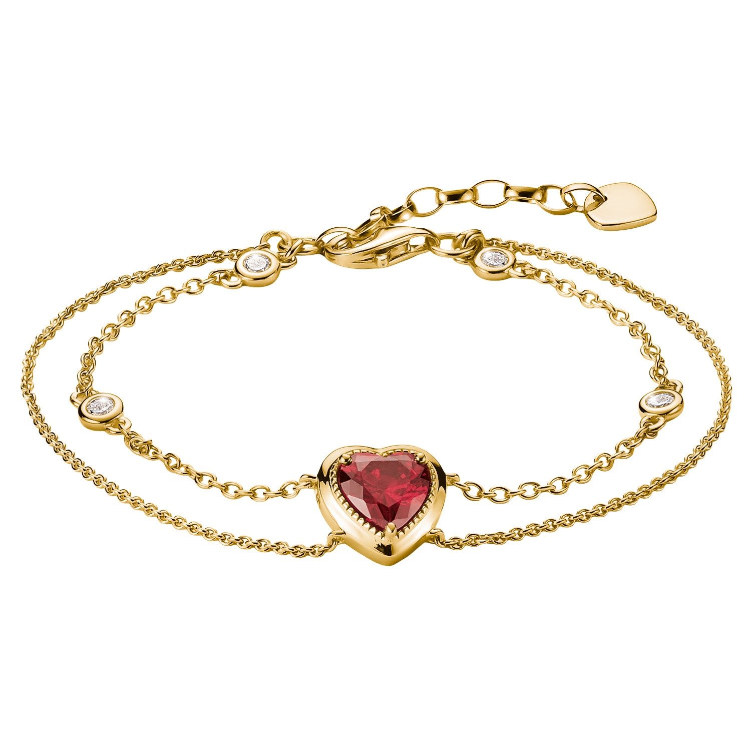 THOMAS SABO Silberarmband A2222-414-10-L19V, Damenarmband Elyndra Goldfarben mit Herz Granatrot