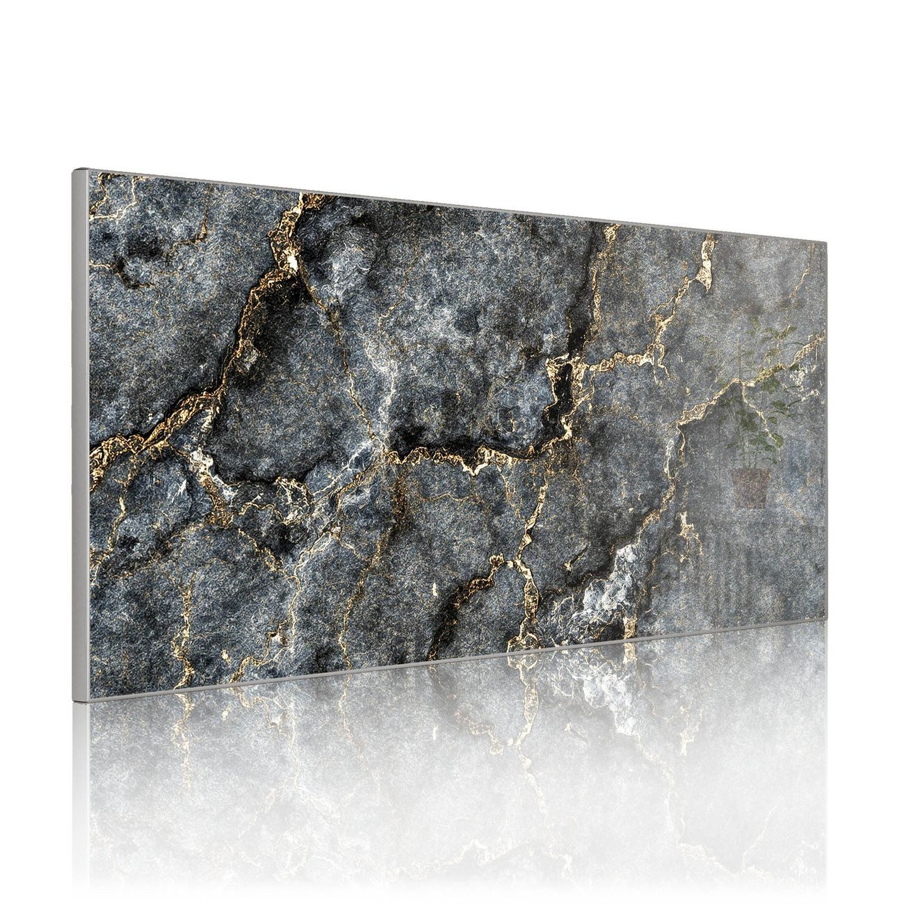banjado Magnettafel Grau aus Stahl Querformat mit Motiv grauer Marmor mit Gold 2, (inkl. 4 Magnete, Stahlmagnettafel)