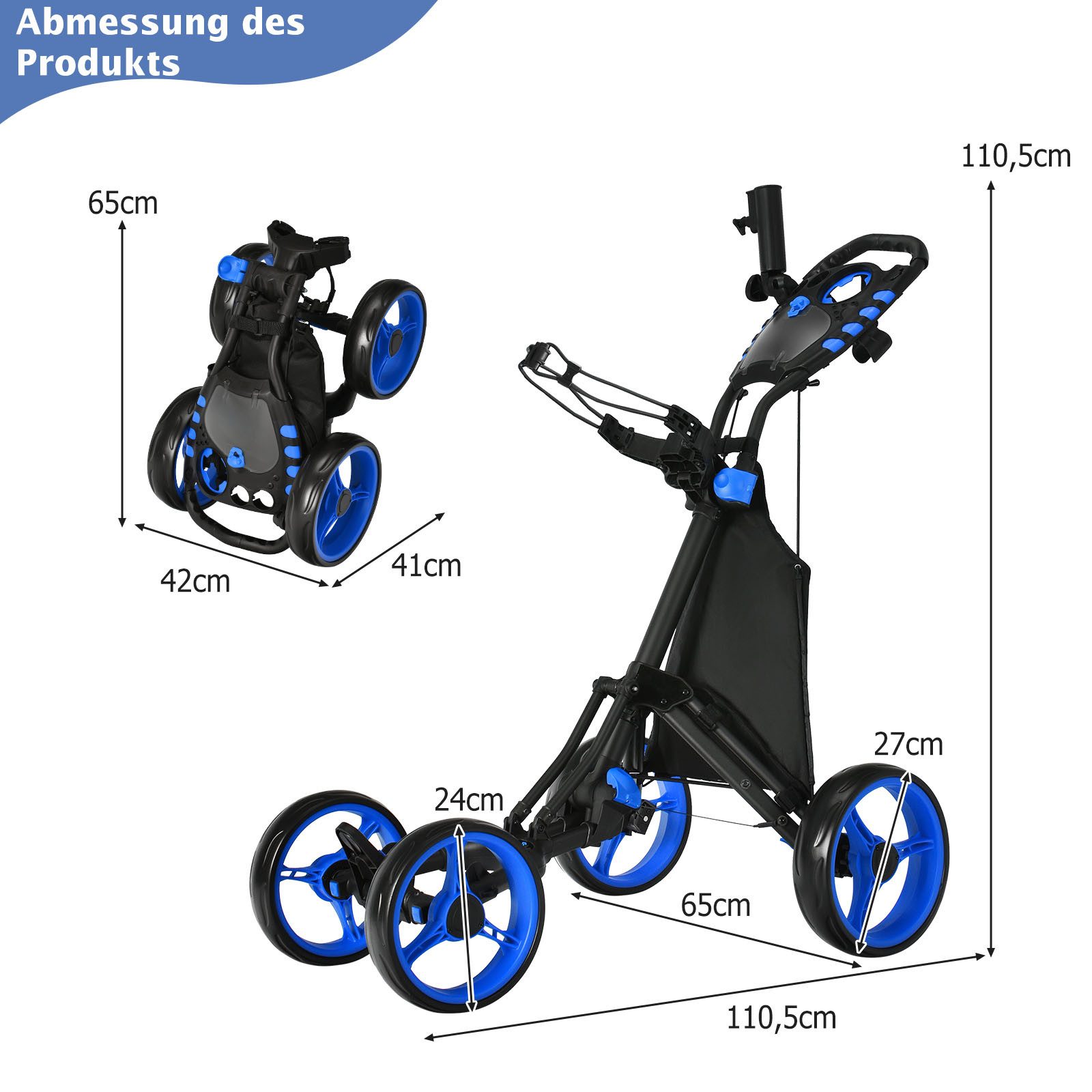 COSTWAY Golftrolley, 4 Rad Golfwagen klappbar aus Aluminum