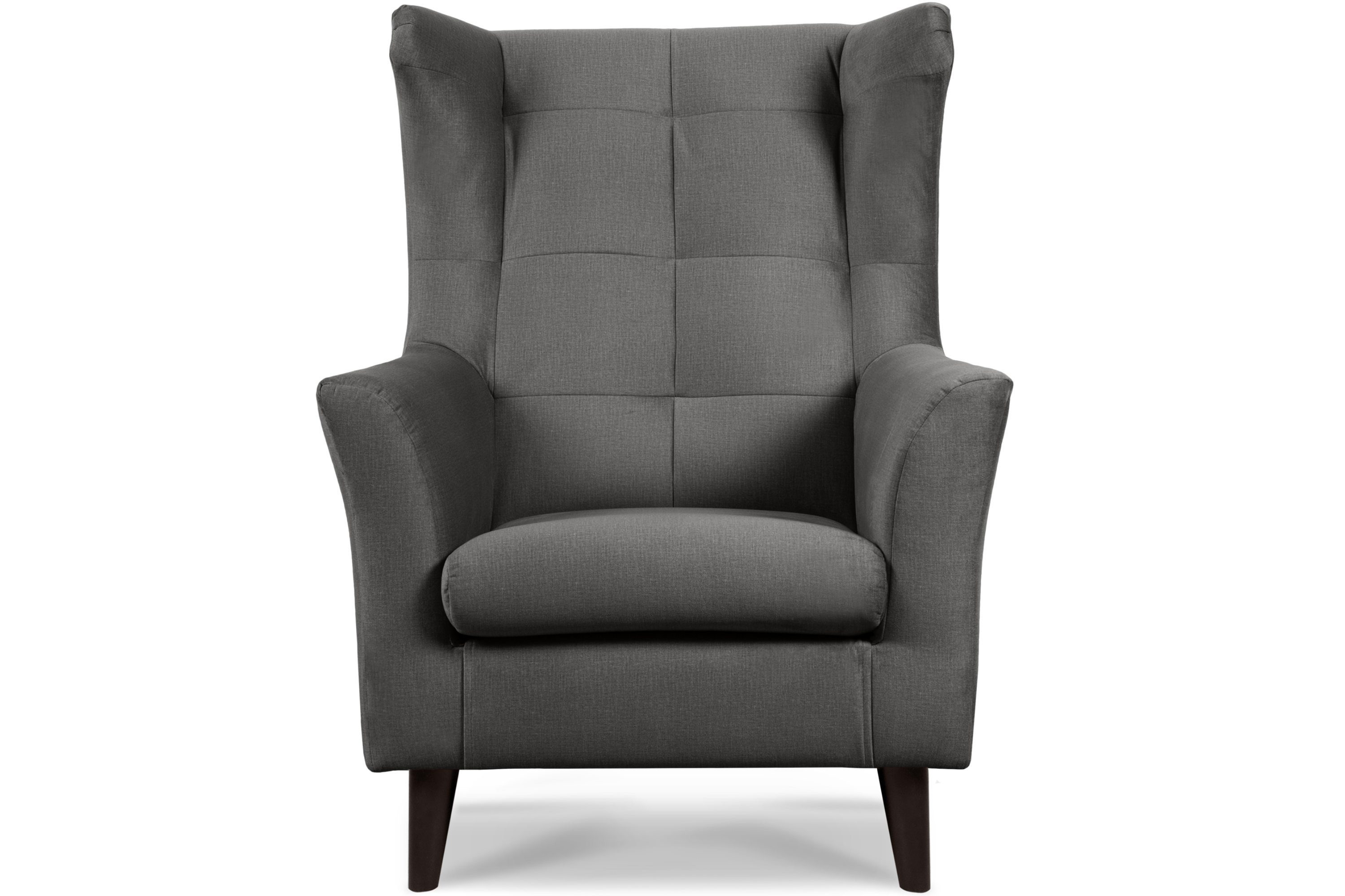 gewellte Sessel im | mit Feder grau SALIS Armlehne, grau und Ohrensessel wasserabweisender Oberstoff, Konsimo Sitz Schaumstoff