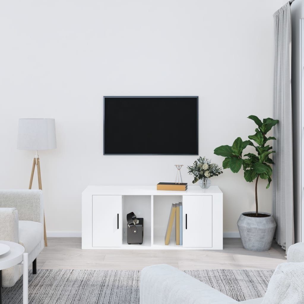 TV-Schrank Holzwerkstoff 100 x 35 x 40 cm Hochglanz-Weiß