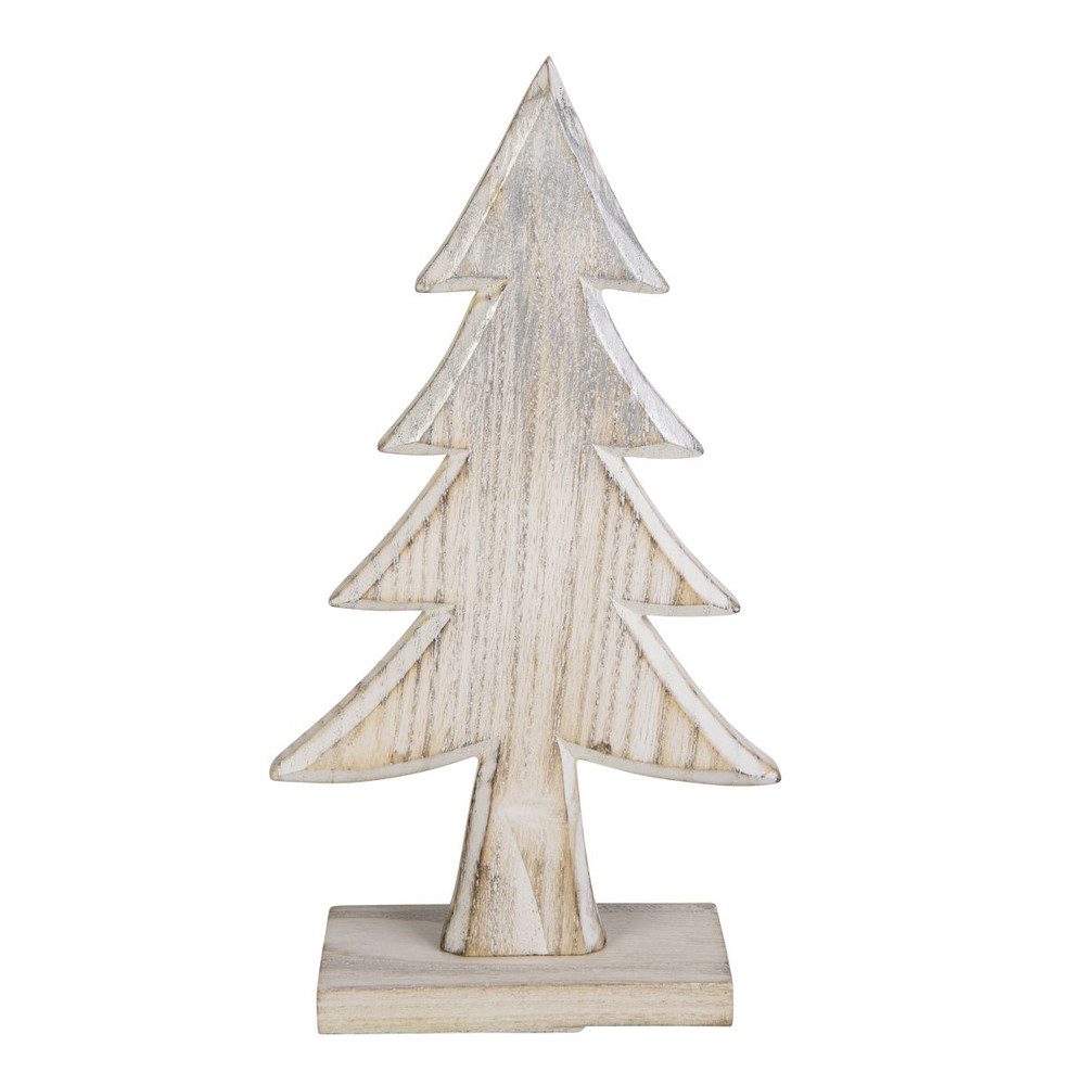Weihnachtsfigur Standdeko - Tanne - weiß/braun/silber - ca. 11,5 x 5 x 21 cm