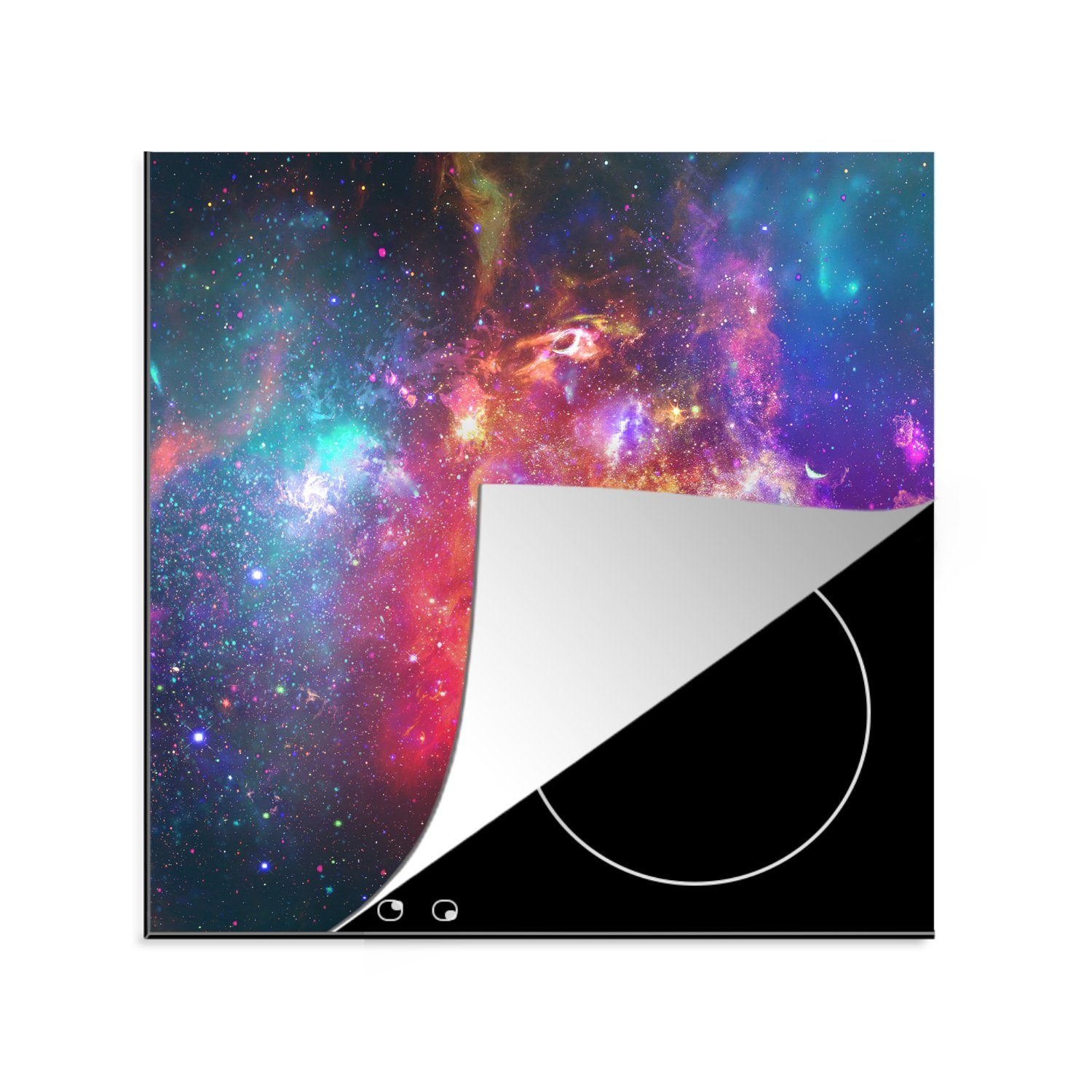 MuchoWow Herdblende-/Abdeckplatte Universum - Farben - Sterne, Vinyl, (1 tlg), 78x78 cm, Ceranfeldabdeckung, Arbeitsplatte für küche