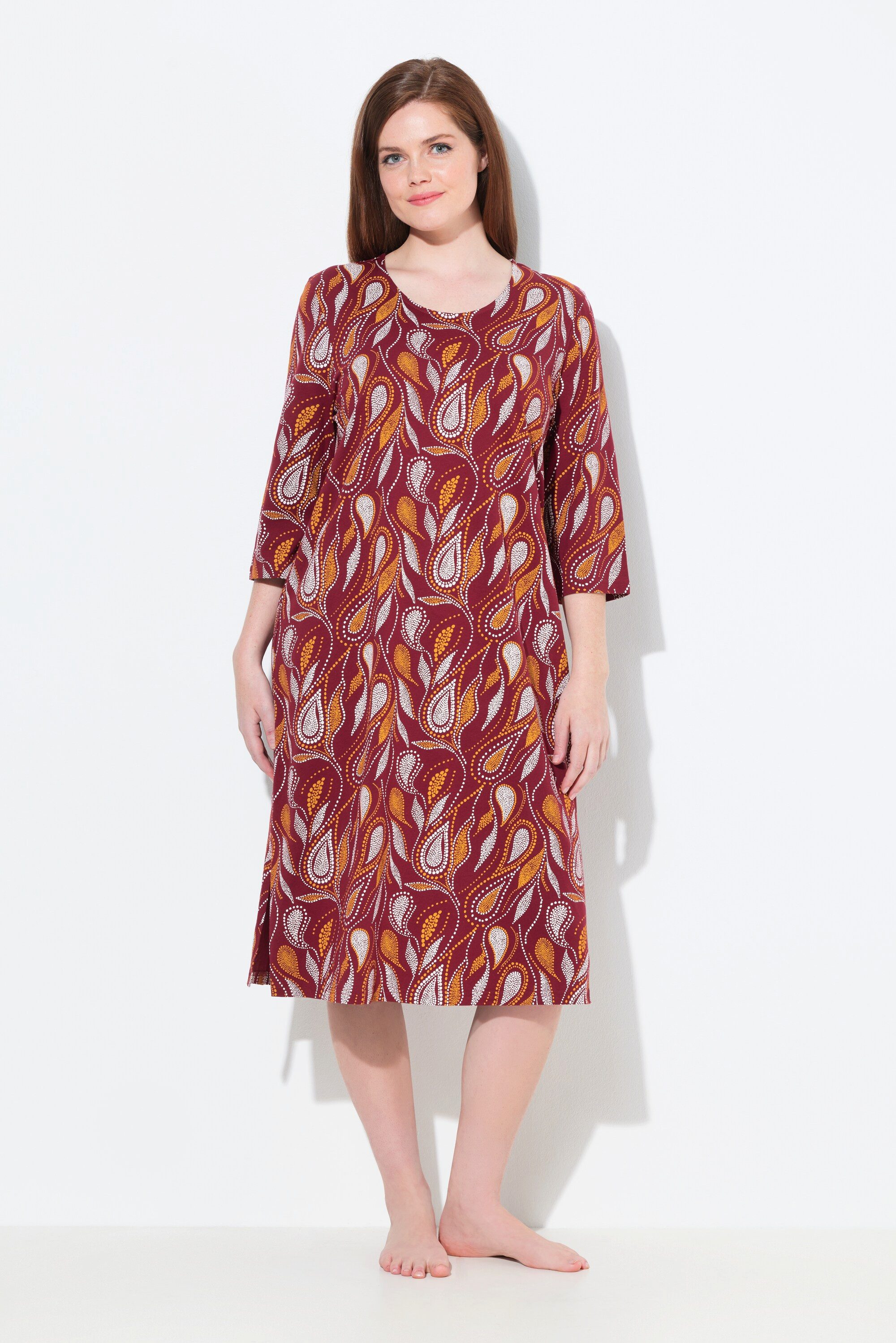 Ulla Popken Nachthemd Nachthemd Paisley Rundhals 3/4-Arm Biobaumwolle günstig online kaufen