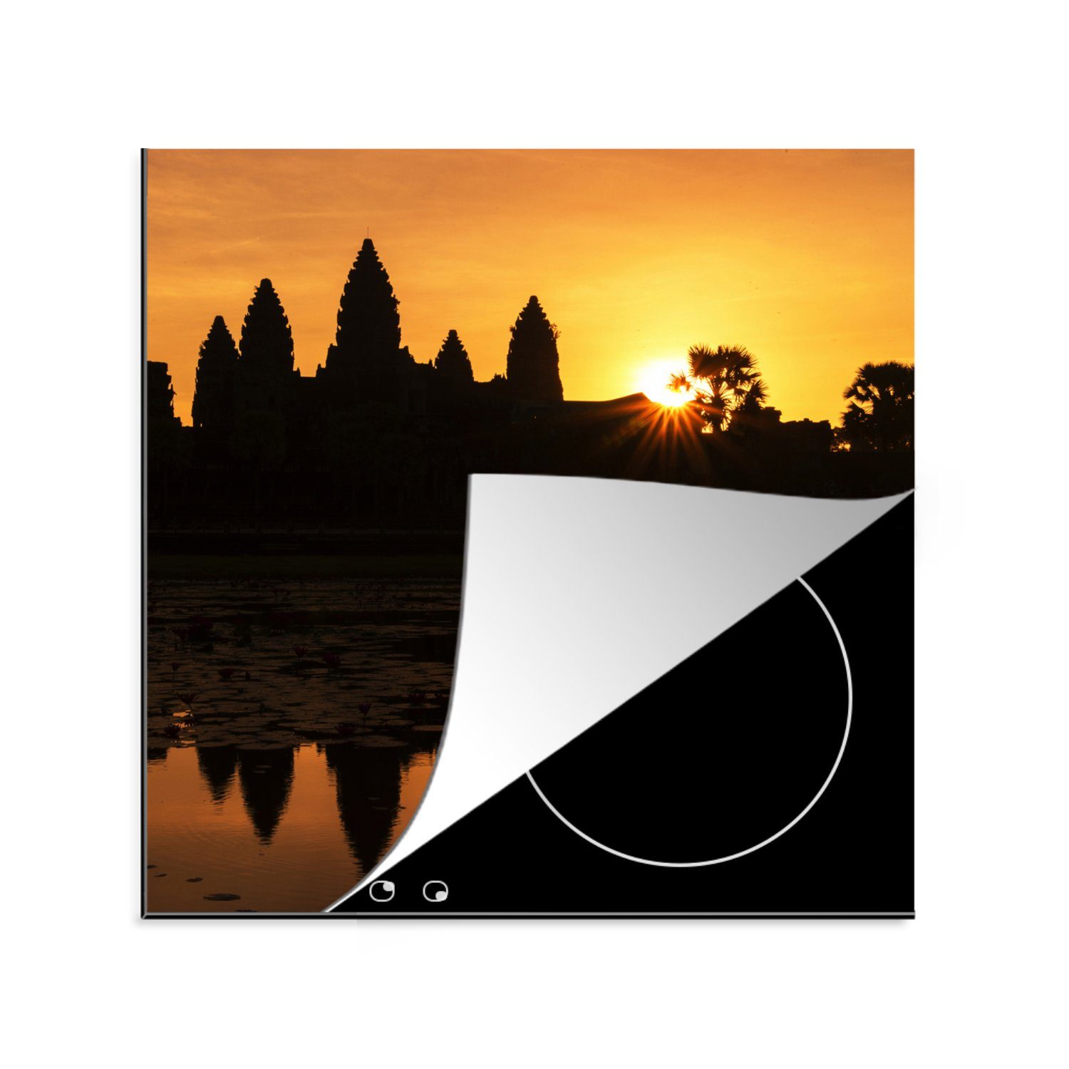 MuchoWow Herdblende-/Abdeckplatte Heller Himmel über Angkor Wat, Vinyl, (1 tlg), 78x78 cm, Ceranfeldabdeckung, Arbeitsplatte für küche