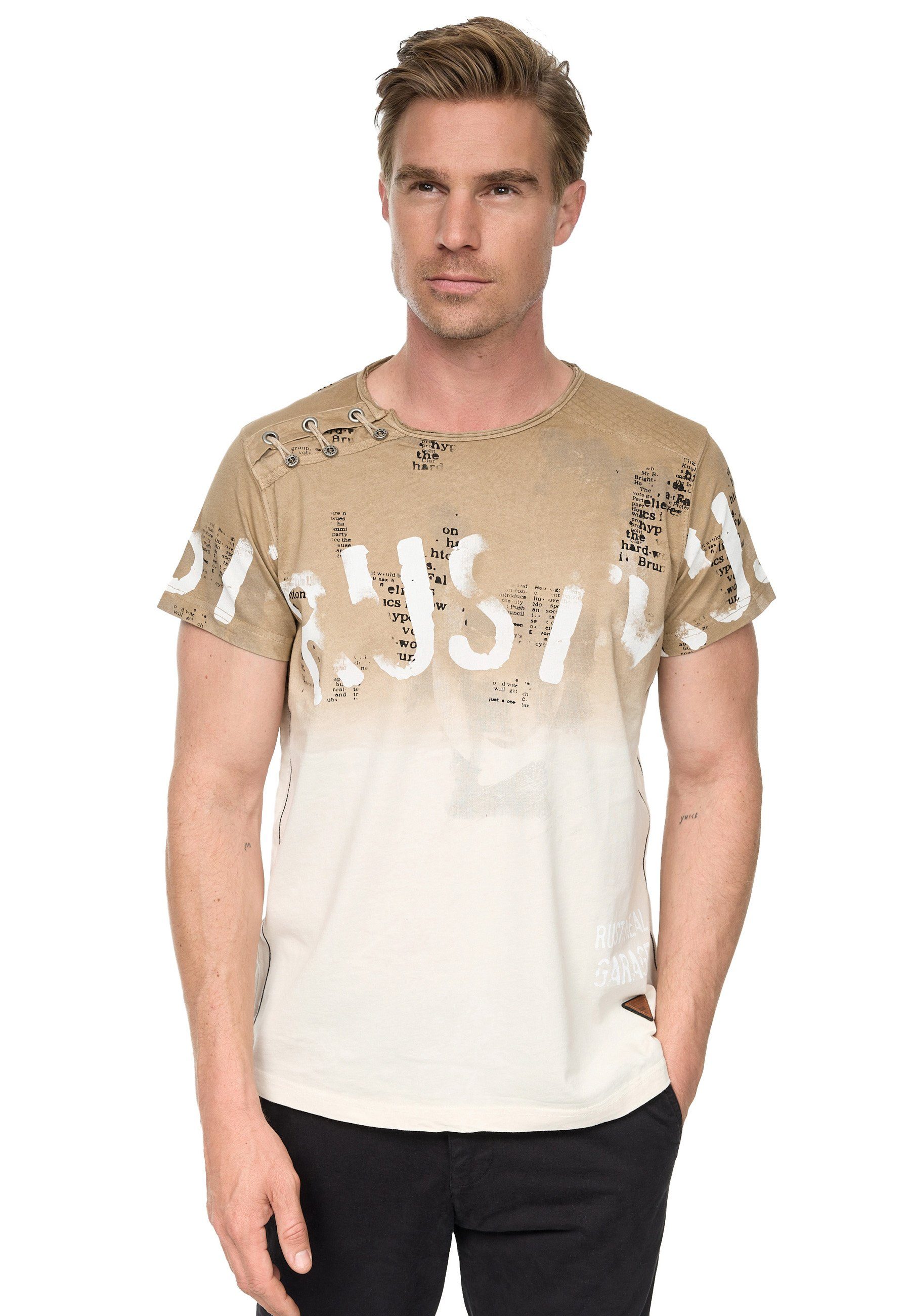 Rusty Neal T-Shirt mit farblichem Übergang camelfarben