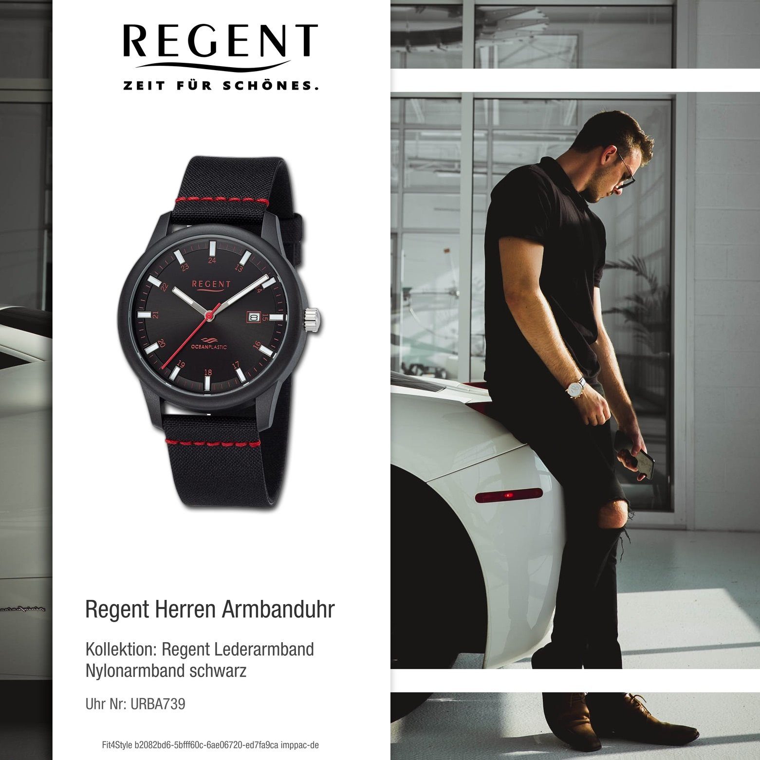 Regent Quarzuhr Regent Herren Herren (ca. 40mm), rund, Analog, Armbanduhr groß extra Armbanduhr Nylonarmband