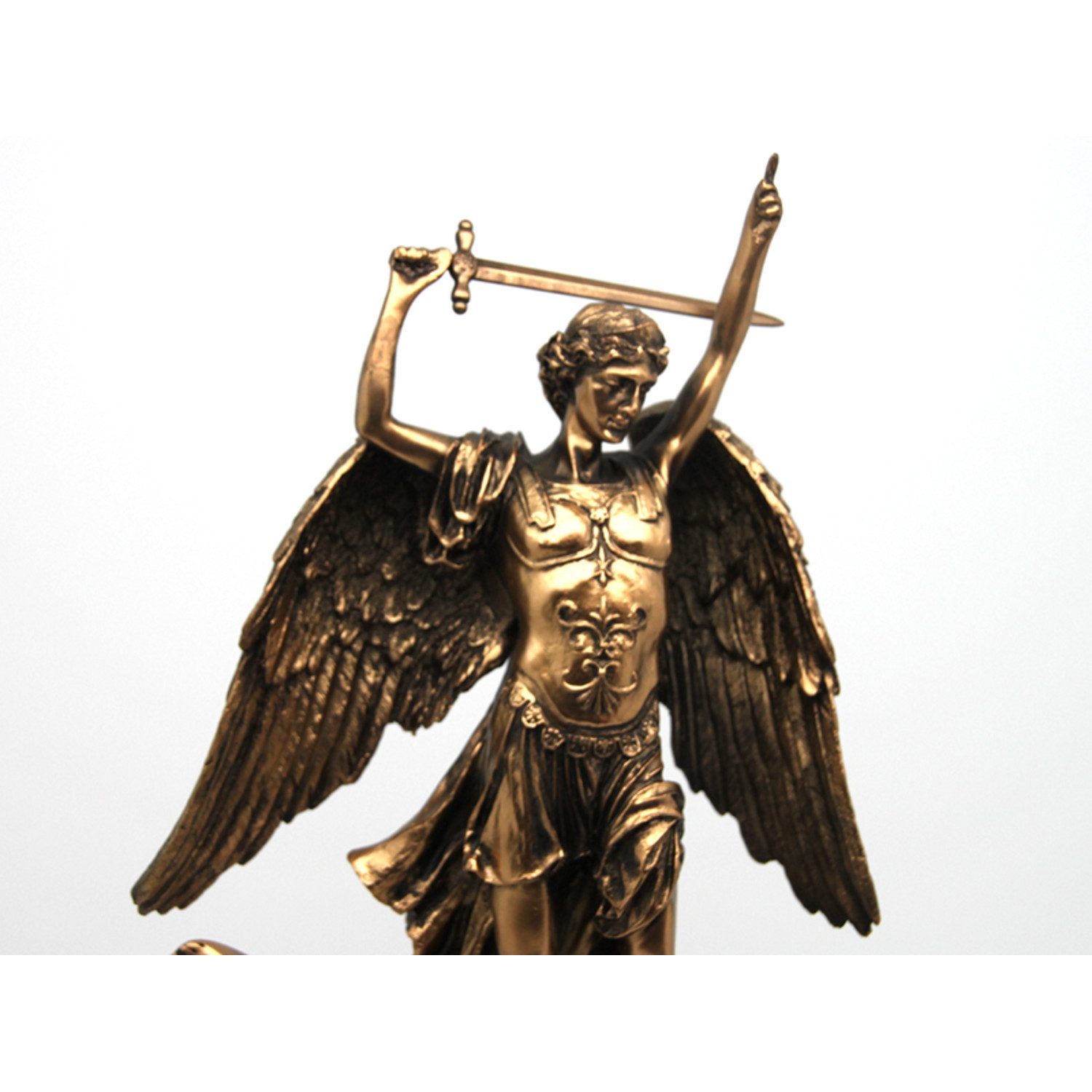 Queen Isabell Tischuhr Erzengel Michael besiegt das Böse Religiöse Bronzeskulptur