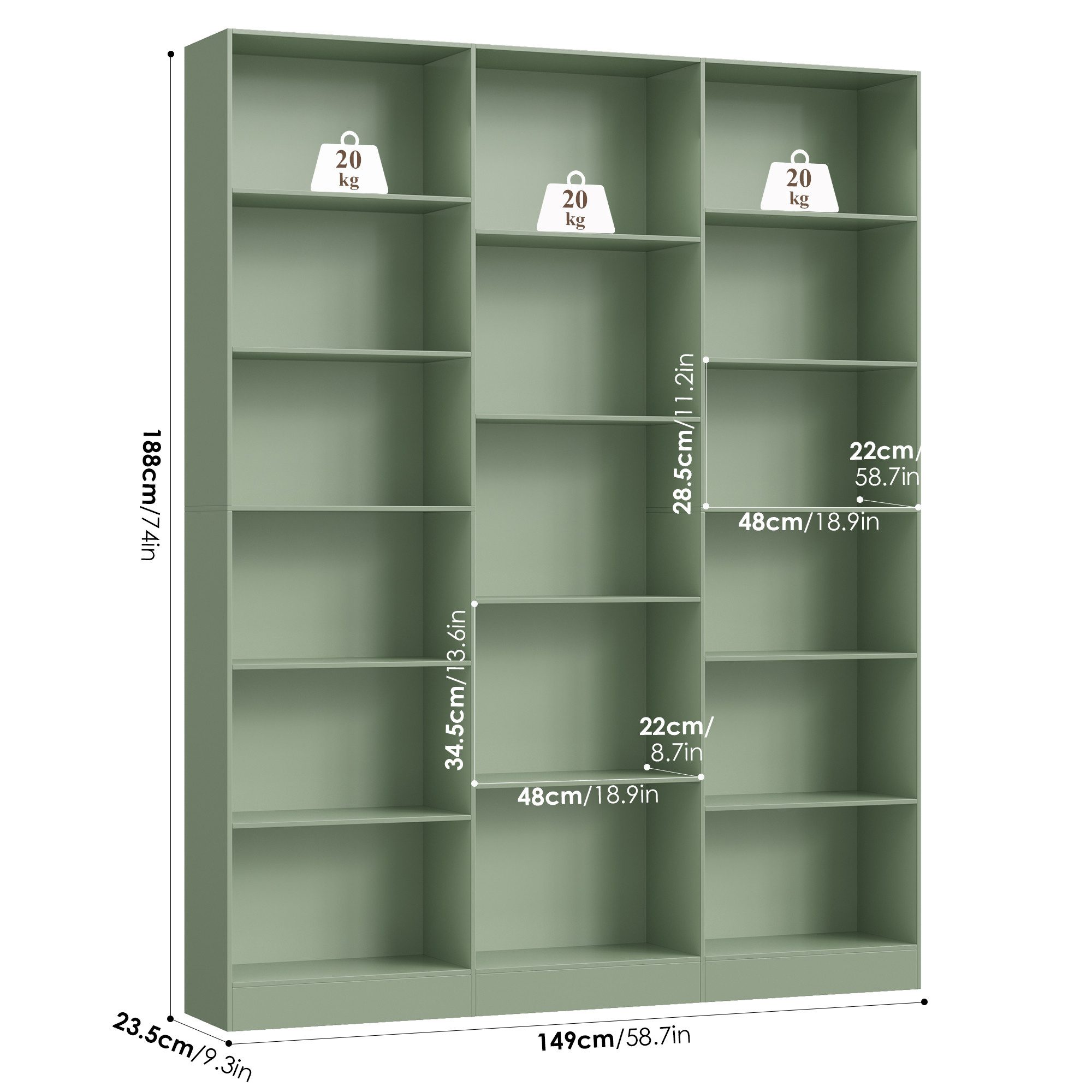 Homfa Bücherregal 188cm Standregal Büroregal Bücherschrank, mit 17 Fächern, 149x23,5x188cm – Bild 4 von 5