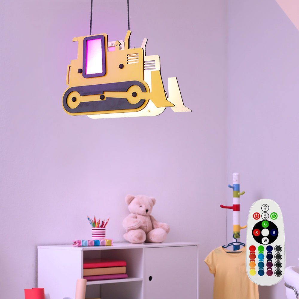 etc-shop LED Pendelleuchte, Leuchtmittel inklusive, Warmweiß, Farbwechsel, Hänge Leuchte Kinder Schubraupe Bagger Jungen Pendel Lampe