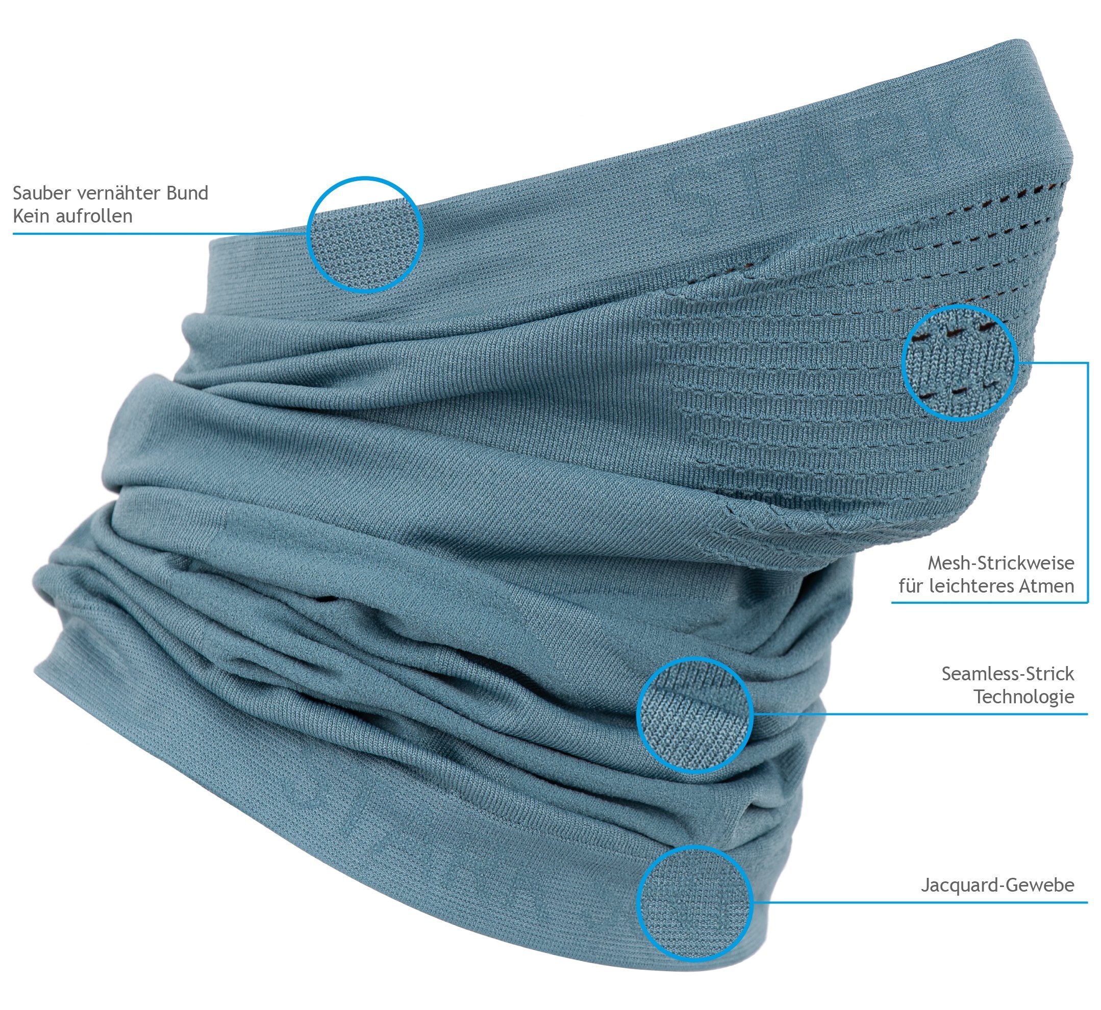 Soul® -BREATH- Seamless Multifunktionstuch Marineblau Multifunktions Halstuch Facemask Neckwarmer, Stark