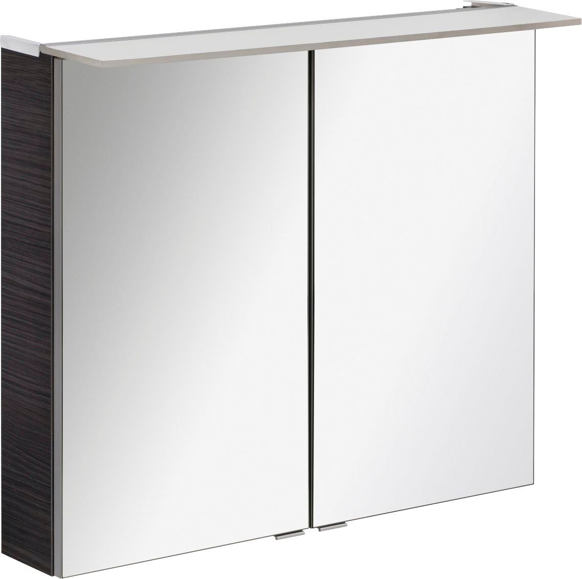 FACKELMANN Spiegelschrank PE 80 - Dark-Oak Badmöbel Breite 80 cm, 2 Türen, doppelseitig verspiegelt | Spiegelschränke