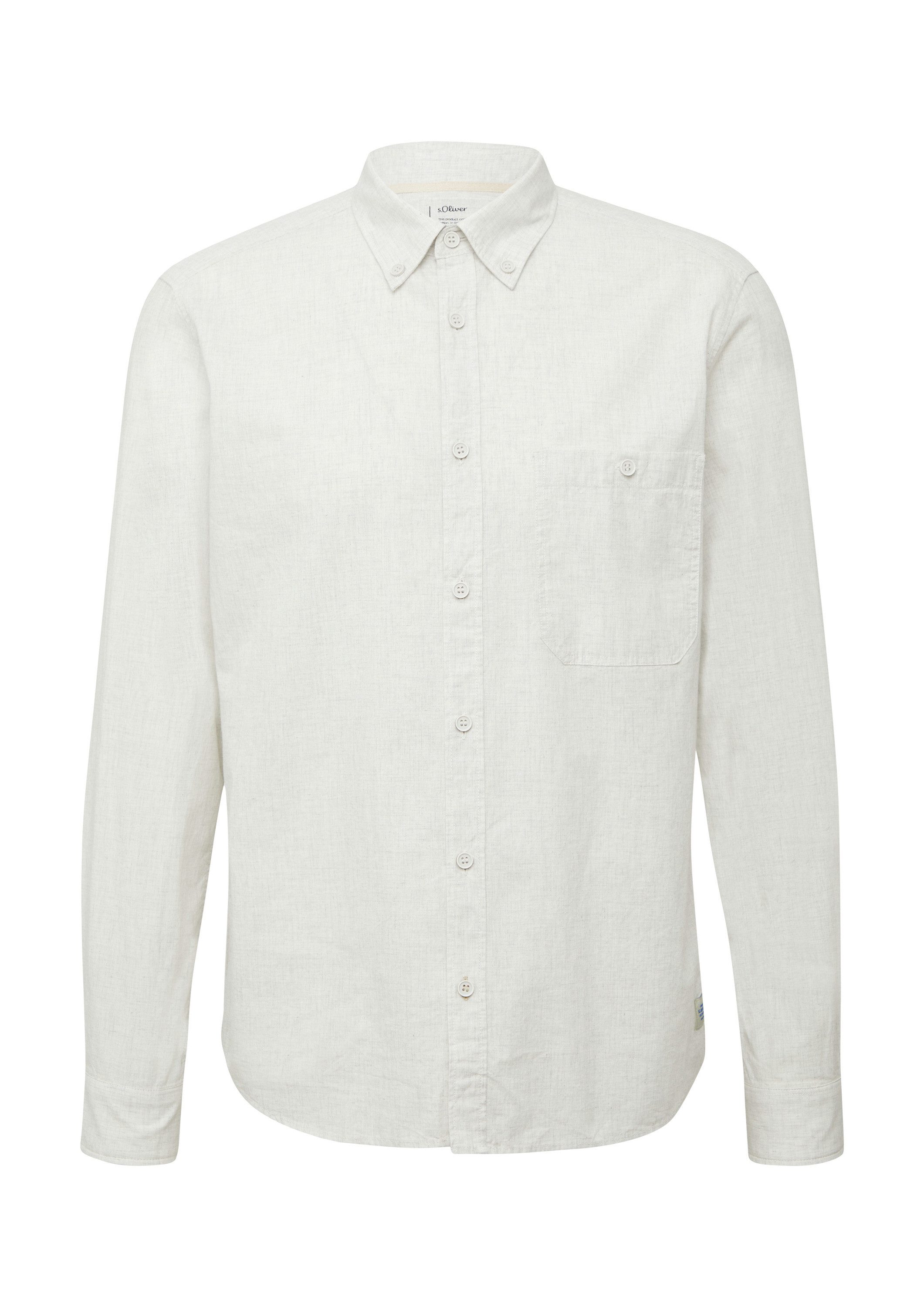 s.Oliver Langarmhemd Hemd Regular Fit: Meliertes Baumwoll-Hemd mit Button-Down-Kragen