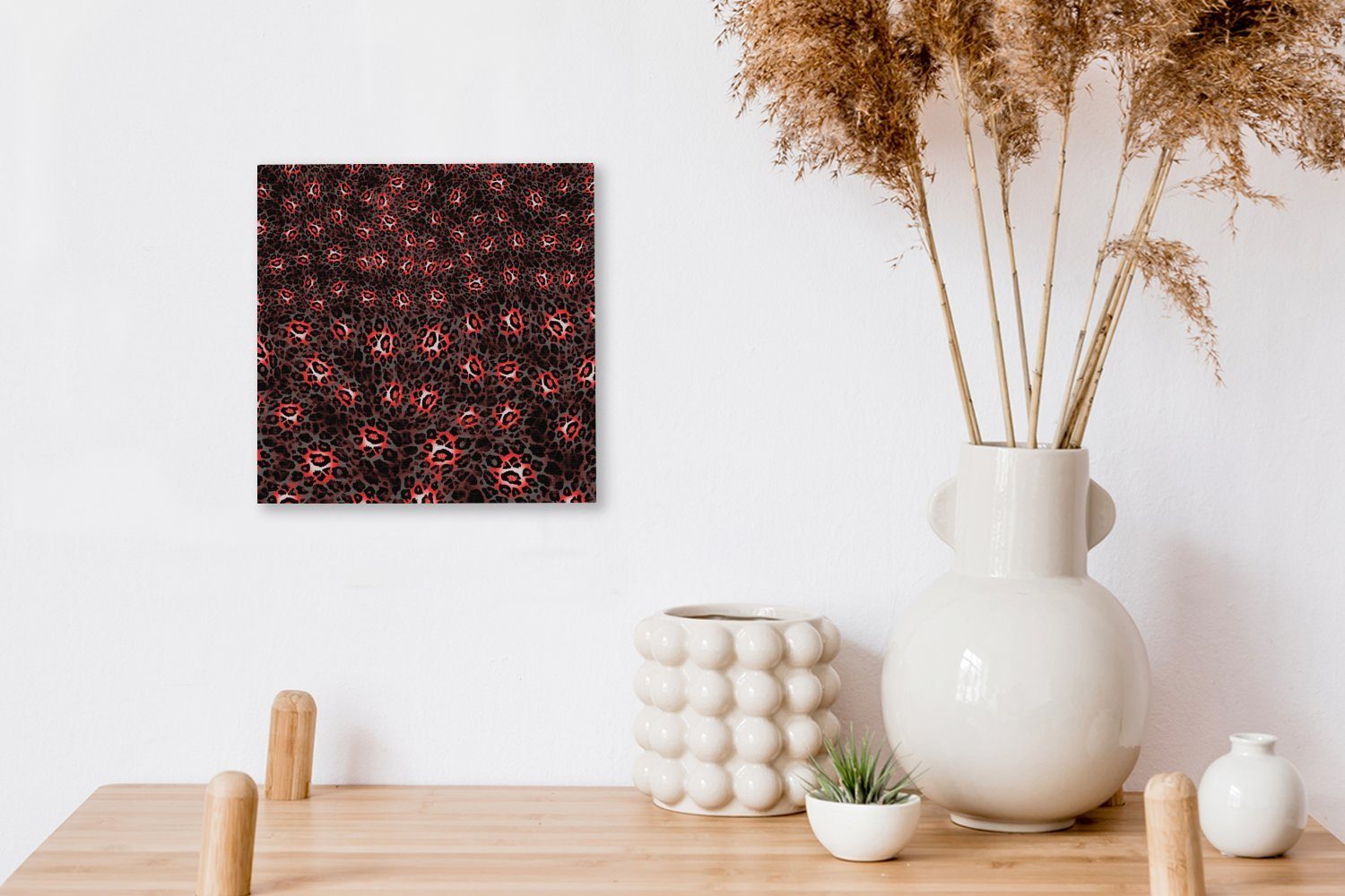 Schlafzimmer Leinwandbild für Wohnzimmer Leopard Muster, Leinwand (1 St), - Bilder - Rot OneMillionCanvasses®