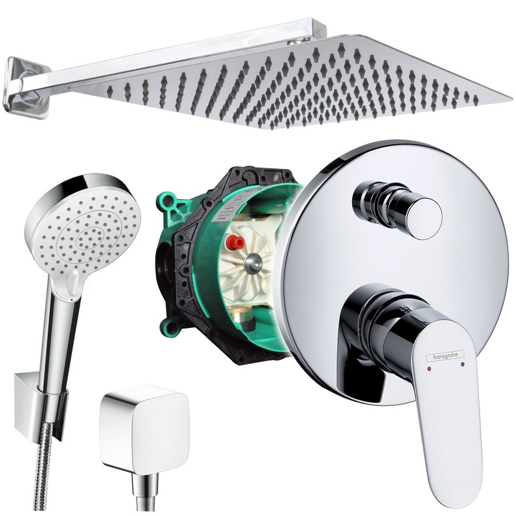 Hansgrohe und Jowi Duscharmatur Unterputz Duschsystem mit Kopfbrause, Focus Duscharmatur, Mischer (Unterputz-Duschsystem)