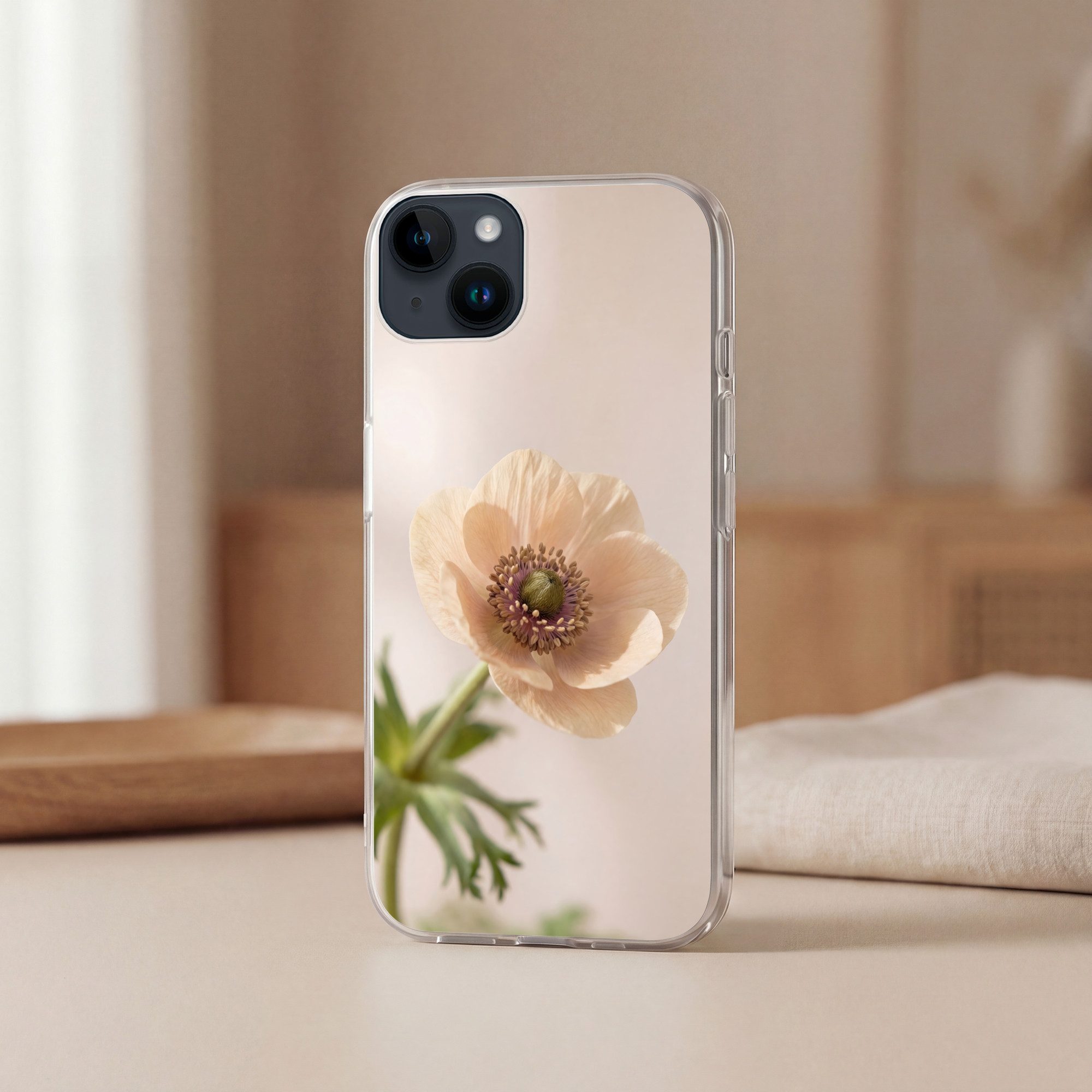 MuchoWow Handyhülle für Apple iPhone 14 Blume - Minimalistisch - Grün, Smartphone-Bumper, Print, Handy Schutzhülle Dünn