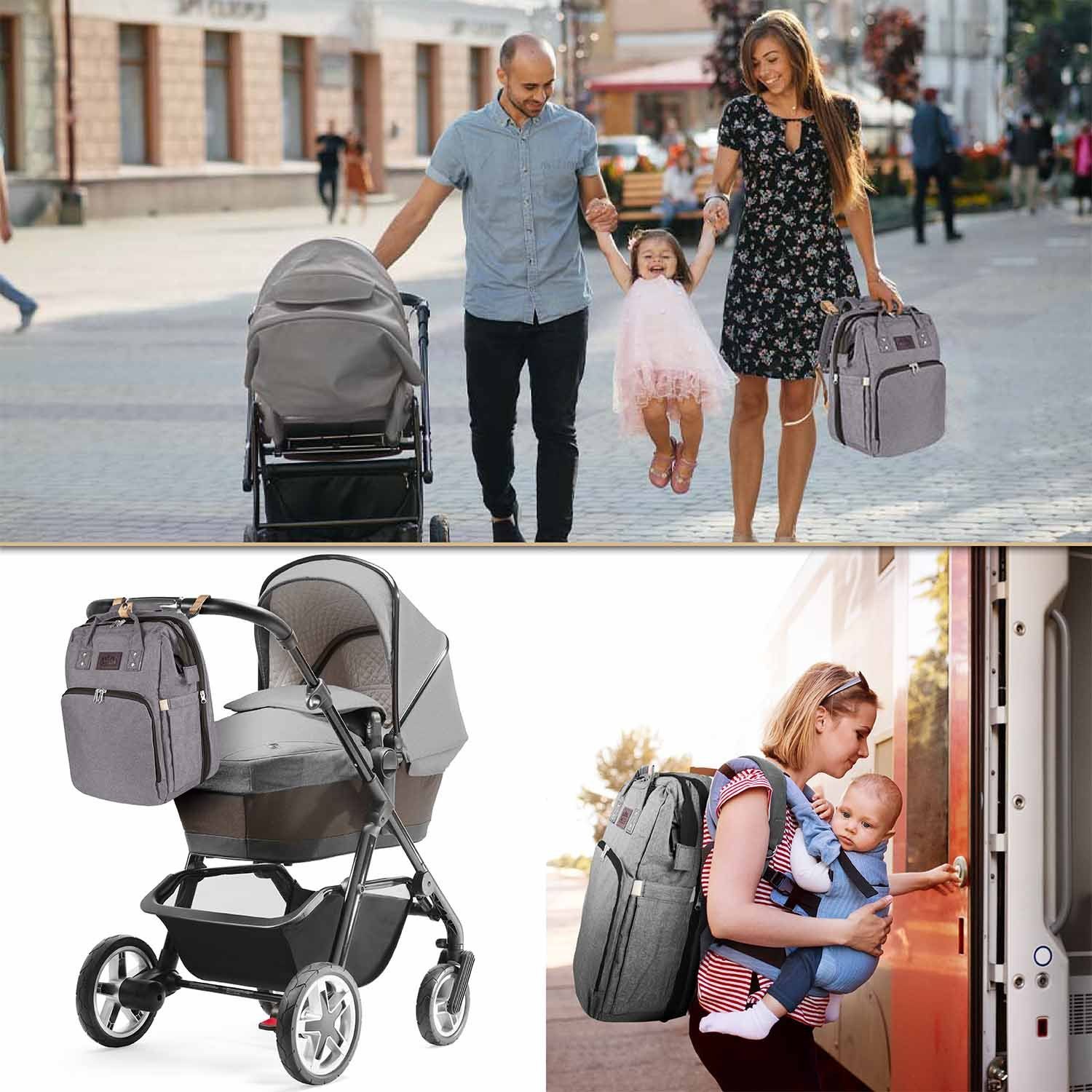 all Kids United Wickelrucksack 2in1 Wickelrucksack mit Babybett integriert, Wickelauflage & Reise Set (Set, Baby-Rucksack, Wickelauflage, integriertem Babybett, Kinderwagen-Haken)
