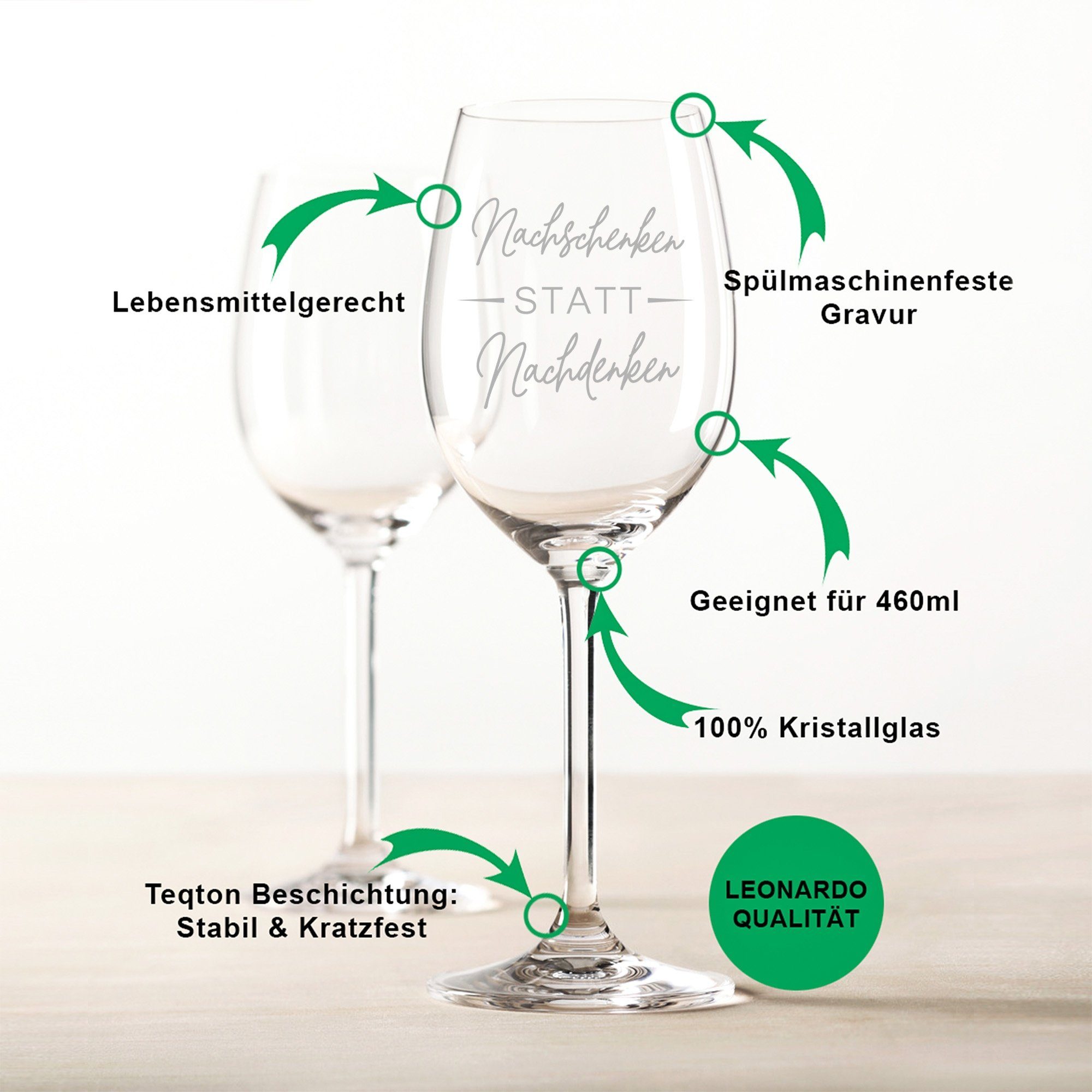 GRAVURZEILE Rotweinglas Leonardo Weinglas mit Gravur - Nachschenken statt nachdenken, Glas, lustiges, graviertes Geschenk für Partner, Freunde & Familie