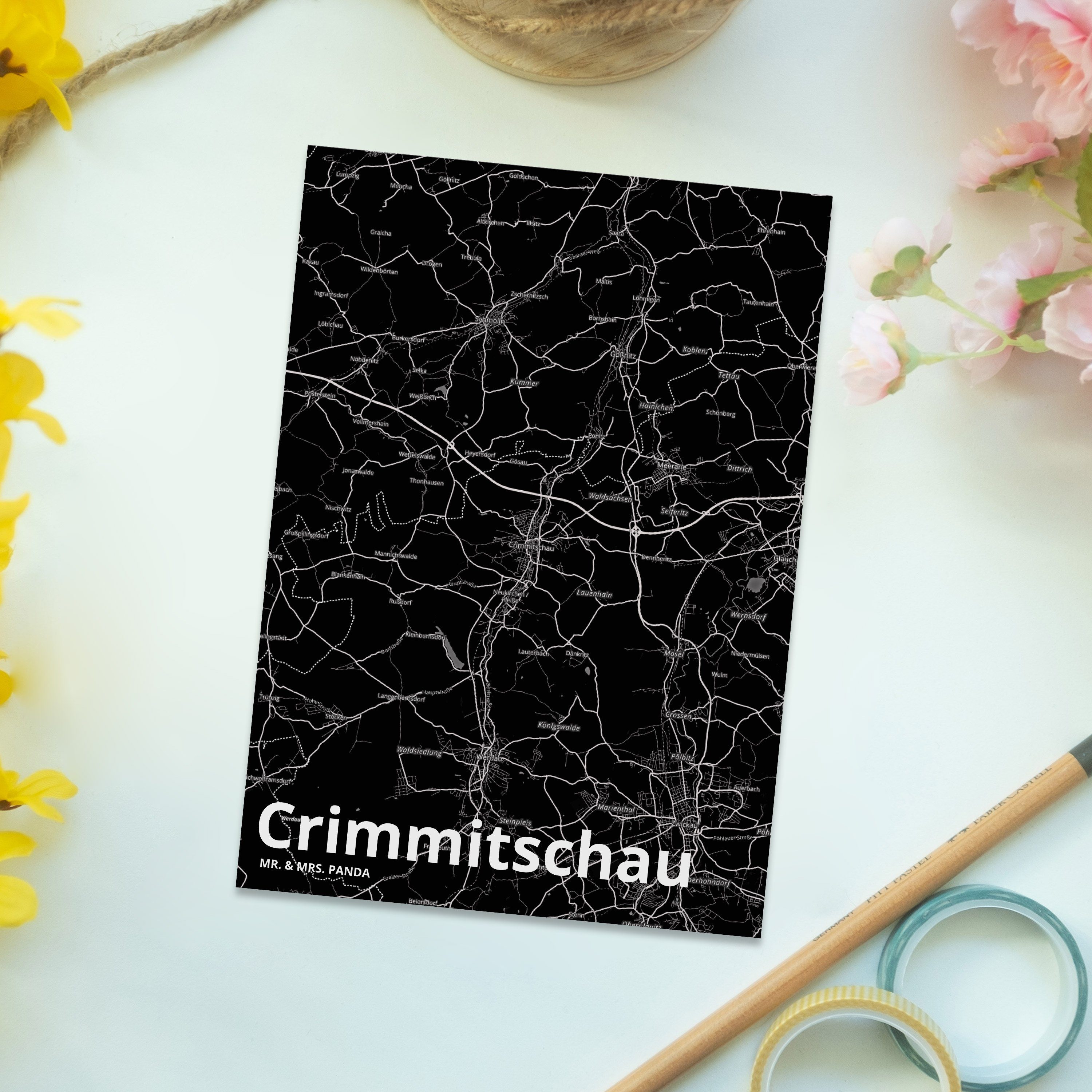 Crimmitschau - Mrs. Geschenk, Panda Stadt, Dorf Stadt Ort, Dorf, Geschenkkarte, Postkarte & Mr.
