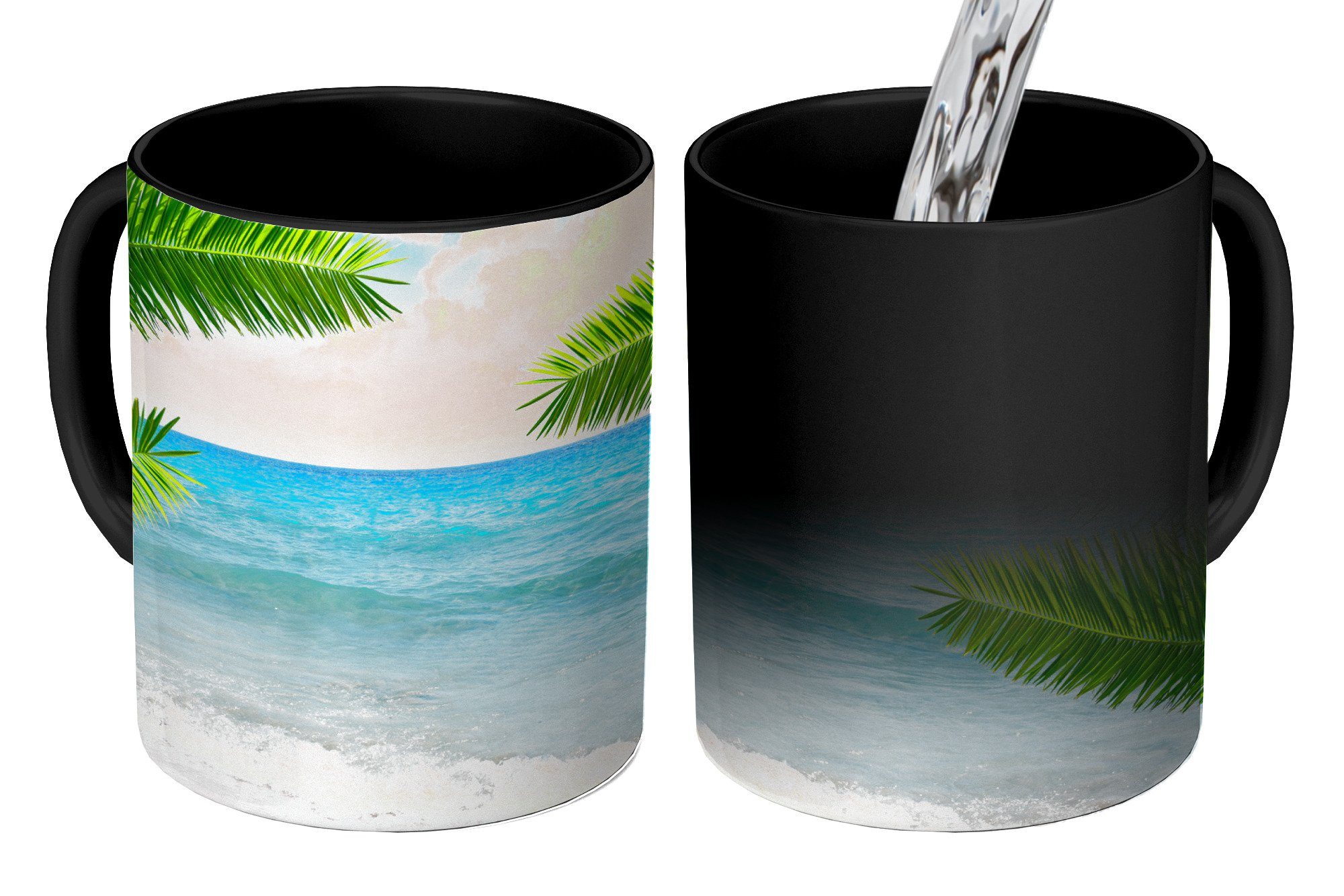 MuchoWow Tasse Teetasse, - Keramik, - Palme, Tropisch Kaffeetassen, Geschenk Strand Zaubertasse, Farbwechsel