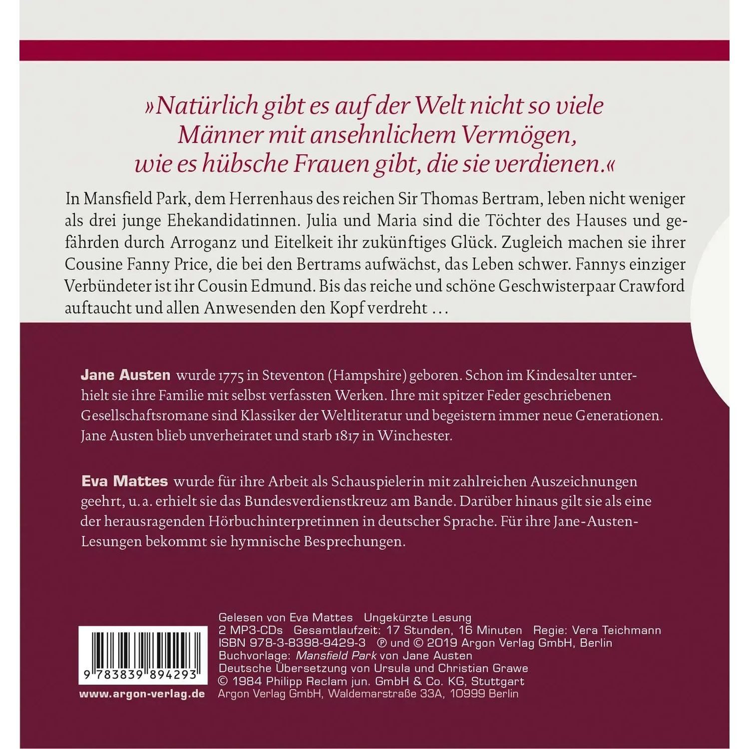Argon Verlag Hörspiel Mansfield Park