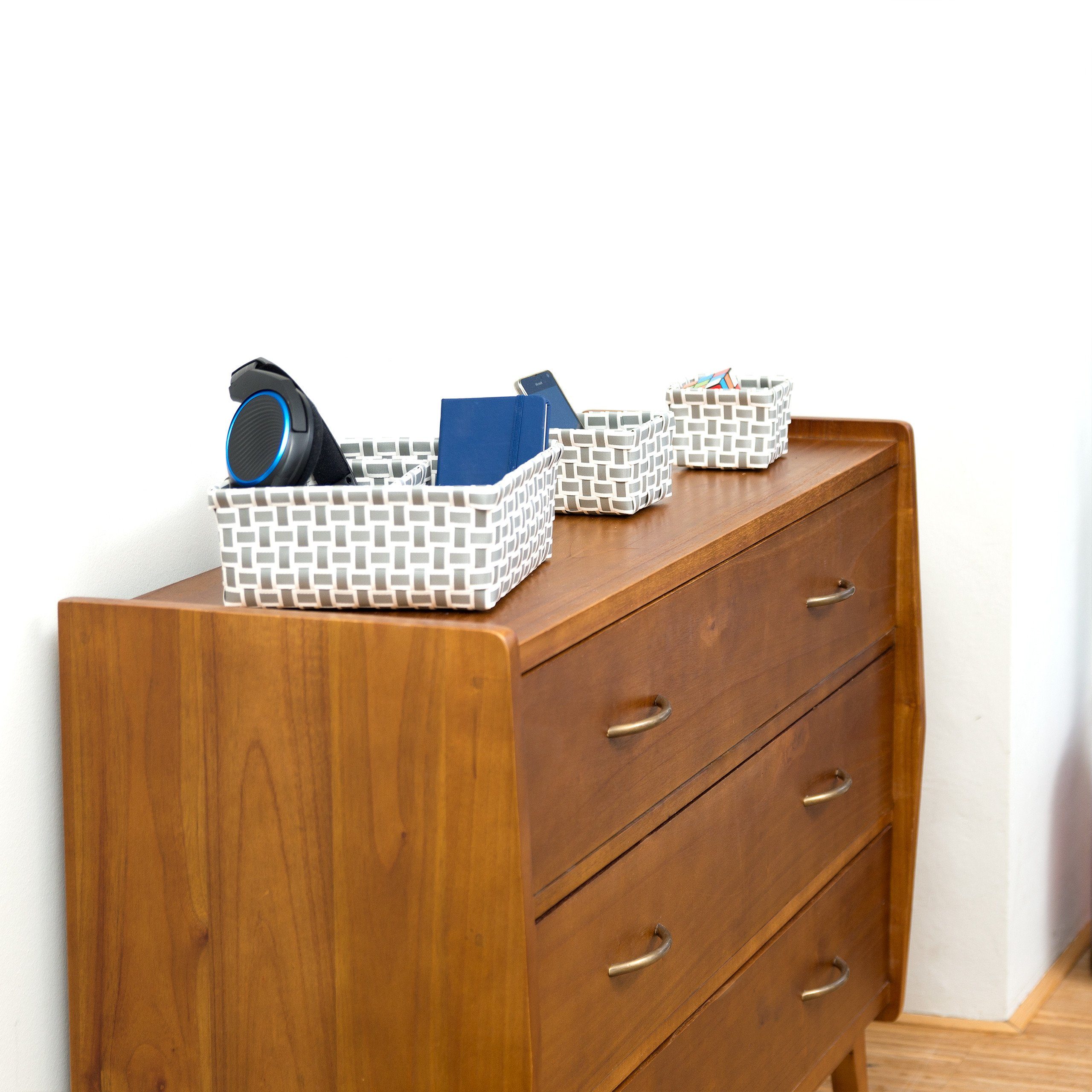 relaxdays Aufbewahrungskorb 4er Set geflochte, Weiss-grau günstig online kaufen