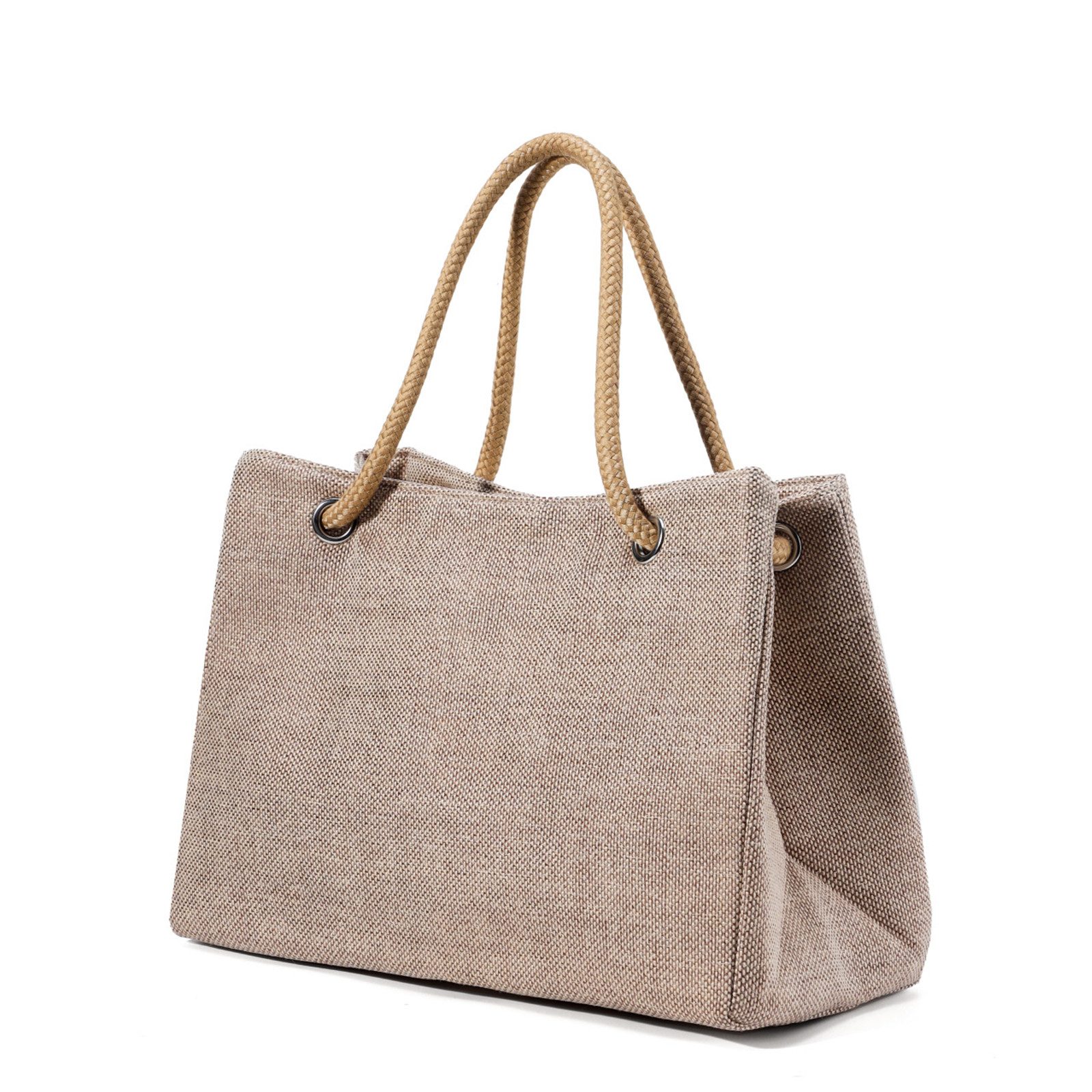 MOPUEA Handtasche Handtasche Canvas mit großem Fassungsvermögen Umhängetasche (Große Jute-Strandtasche mit Innentasche, Magnetknopf und weichem Griff, Strandtasche 41 x 28 x 20 cm, faltbar, geräumig und sandbeständig pur), Faltbar, wasserdicht, sandbeständig, geräumig und angenehm zu tragen.