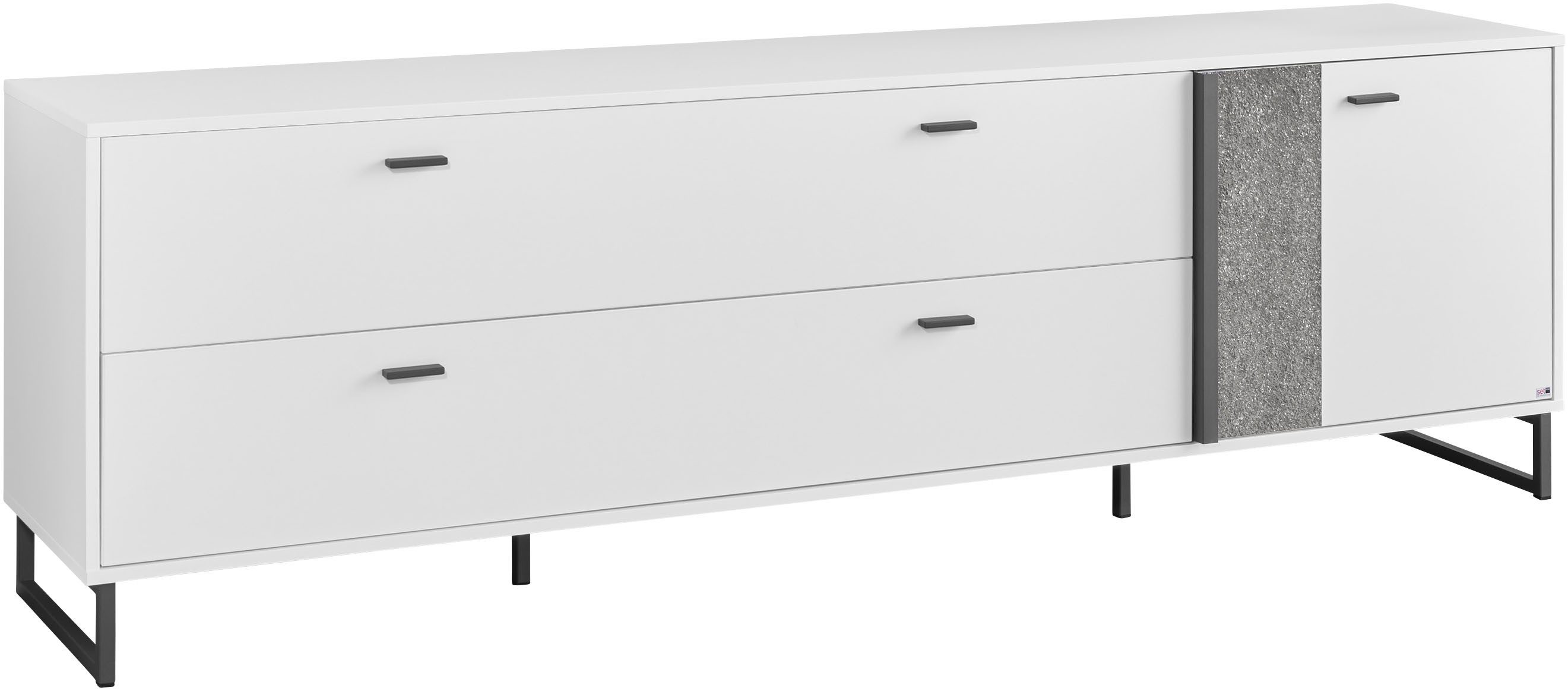 set one by Musterring TV-Schrank Deltona inkl. LED-Beleuchtung, Metallkufe, Sandstein-Zierelement, B214 x H67cm