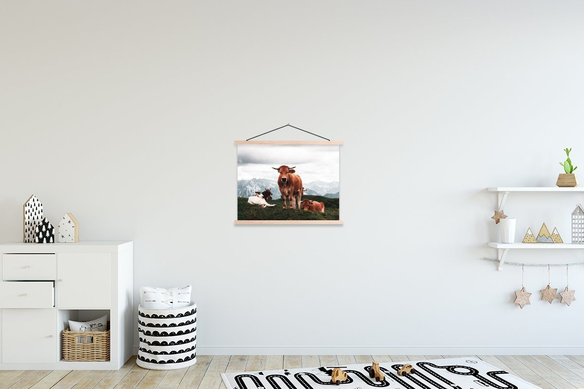 MuchoWow Poster Tiere - Kuh - Berg, (1 St), Posterleiste, Textilposter für Wohnzimmer, Bilderleiste, Magnetisch