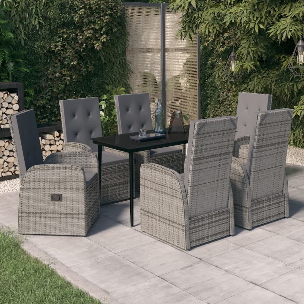 Garten-Essgruppe 140 cm Tischlnge 7-tlg Garten-Essgruppe mit Kissen Grau Sitzgruppe Set