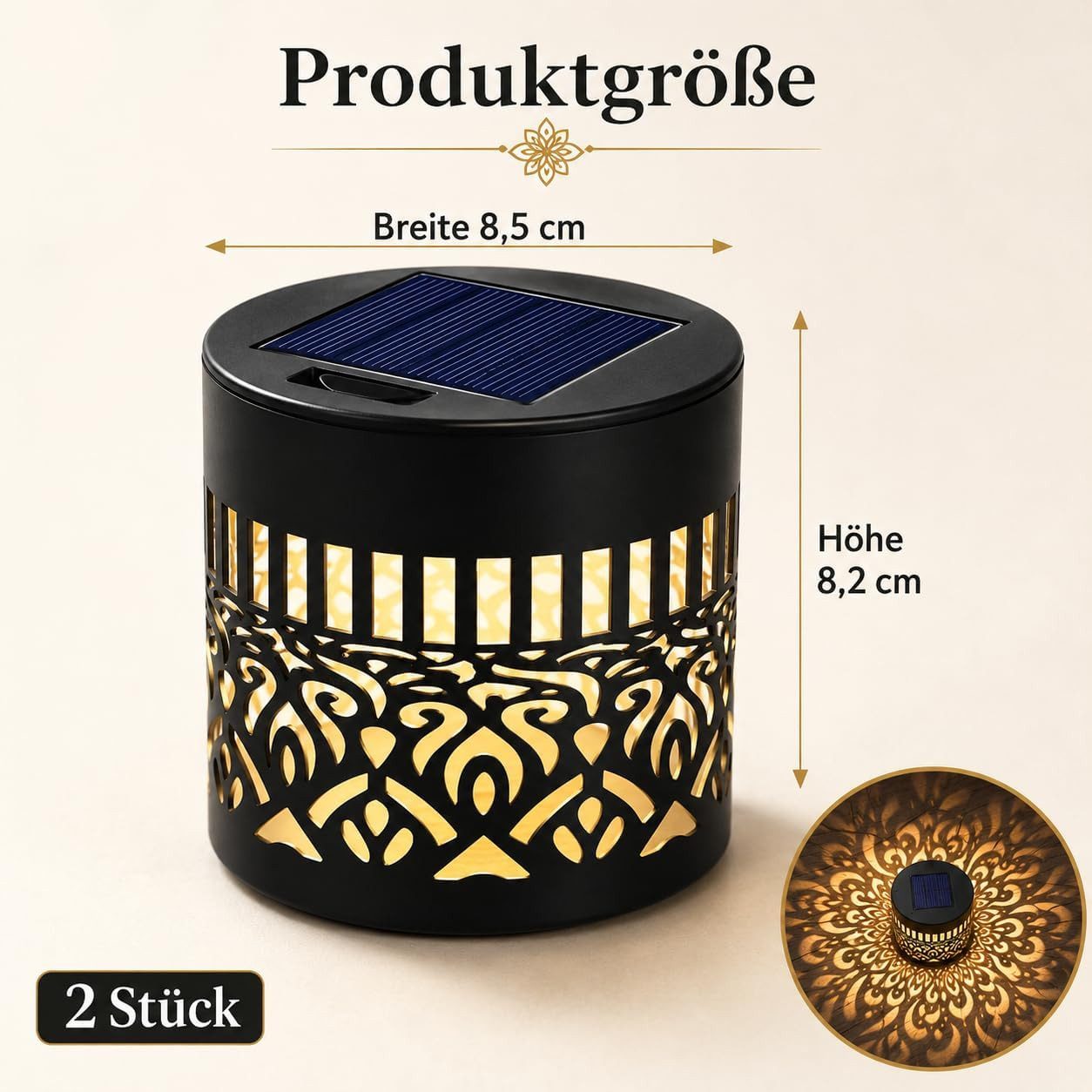 ibettertec LED Solarleuchte Solarlampen für Außen,2 Stück Decorative Solar Mandala Lights, Mandala Solar Lights,Solar Wandleuchte, LED Garden Lantern Wasserdich – Bild 2 von 5