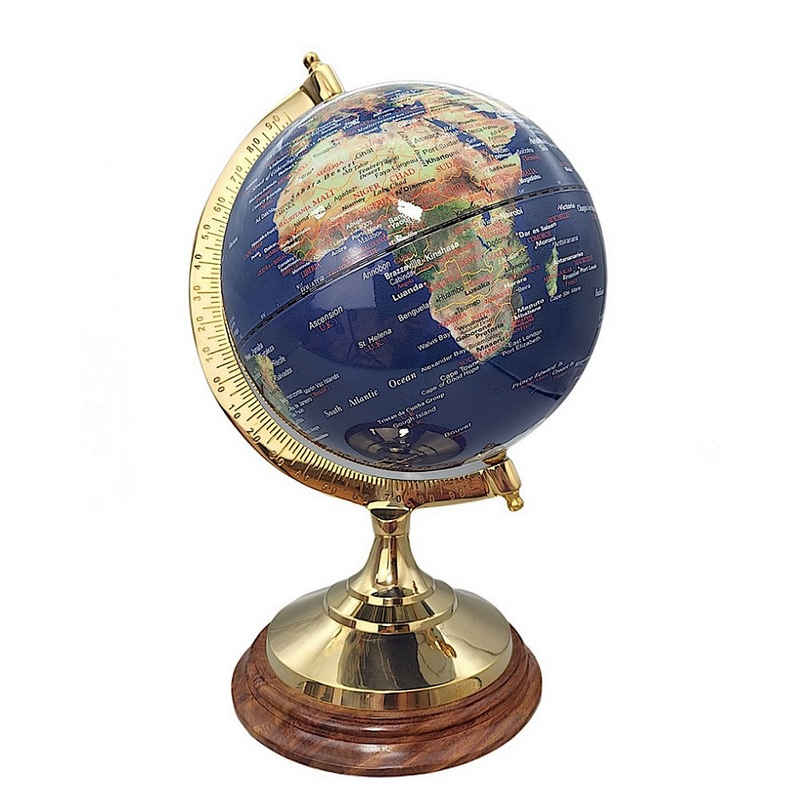 Linoows Dekoobjekt Globus, Erdglobus, physischer Tischglobus 34 cm, physischer Globus mit Messingstand auf einem Edelholz Sockel