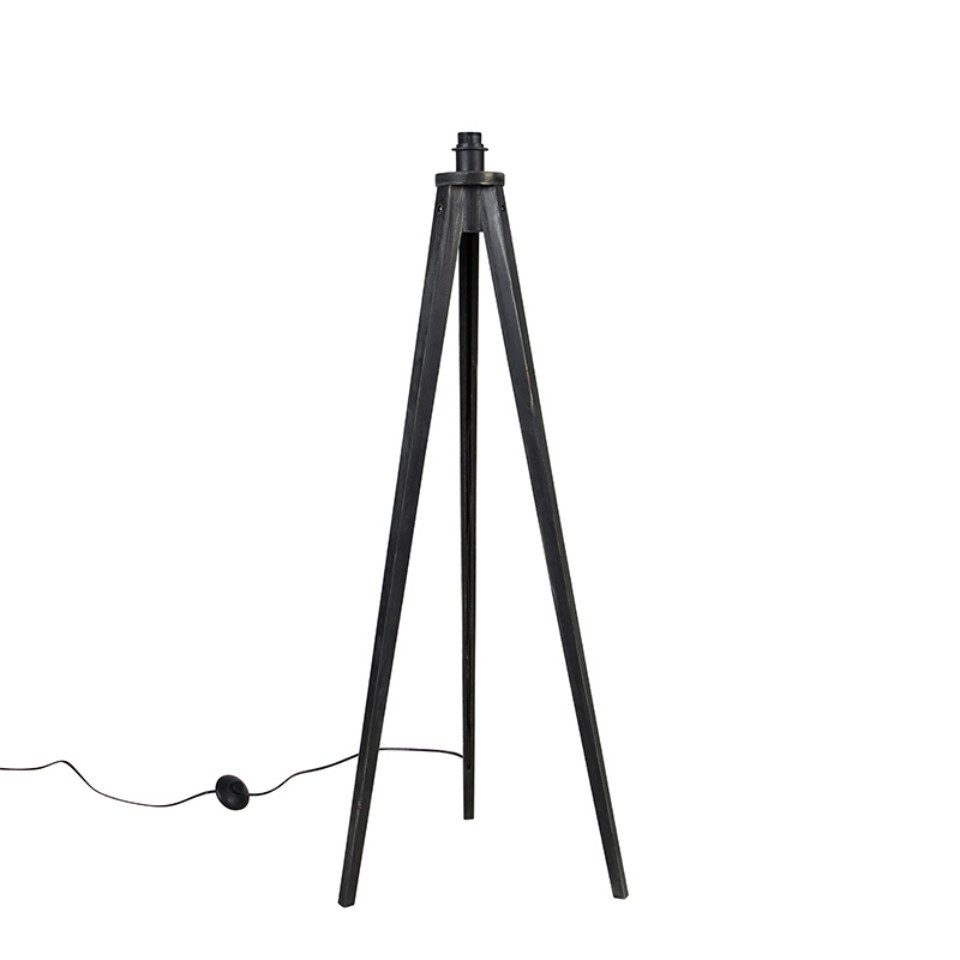 Qazqa Stehlampe Tripod_classic, ohne Leuchtmittel, E27, Schwarz, Landhaus, Holz, 1-flammig