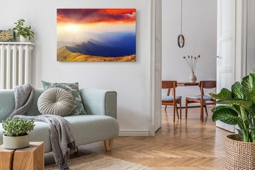 Sinus Art Leinwandbild 120x80cm Wandbild auf Leinwand Berge Berglandschaft Sonnenuntergang Na, (1 St)