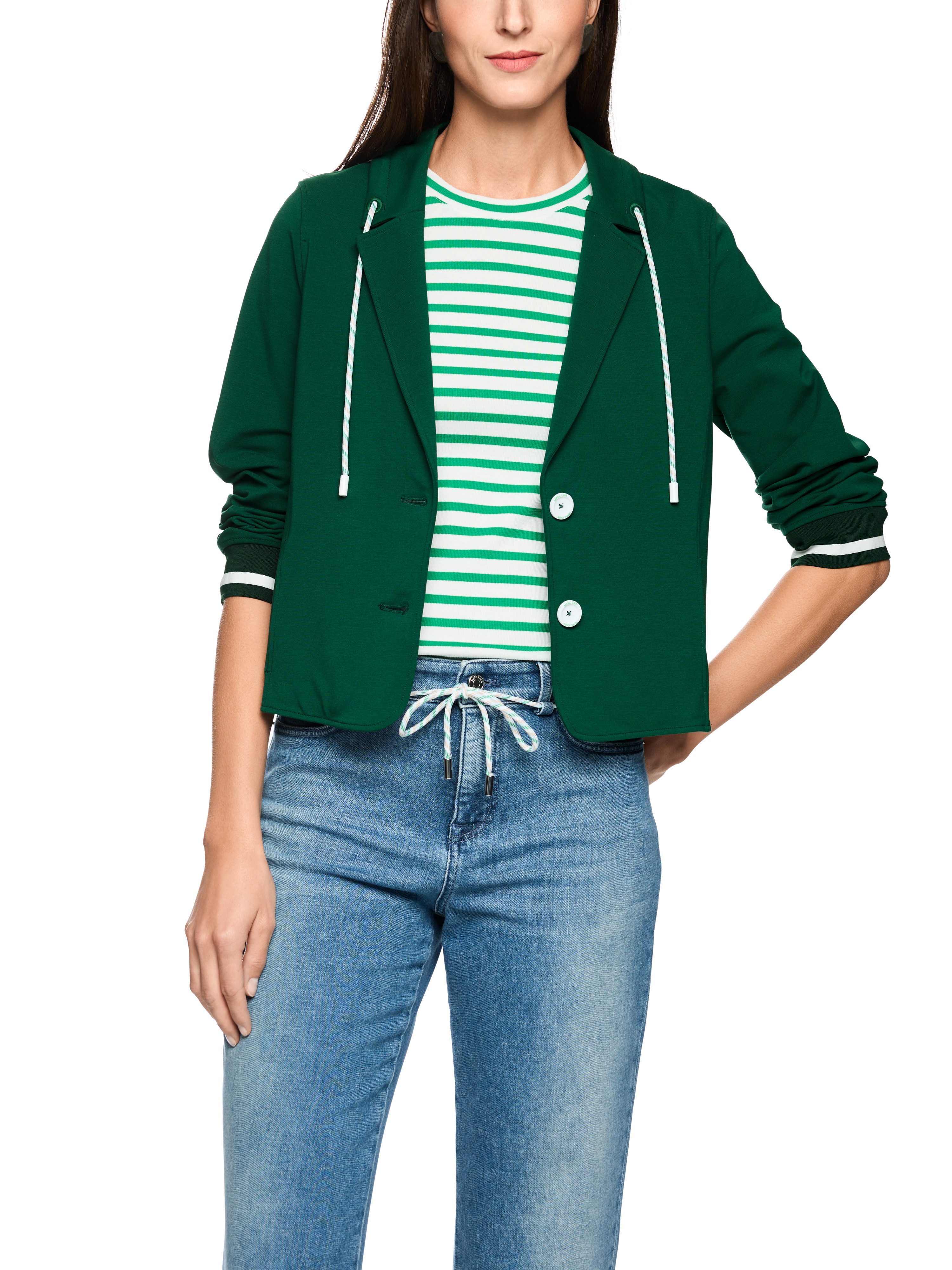 Marc Cain Kurzblazer City Vibing Premium Damenmode sportiver Blazer mit Ringeldetails