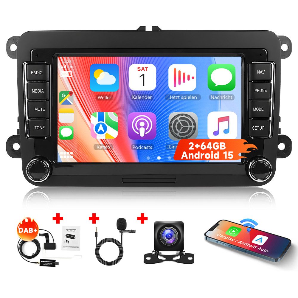 7'' Android 15 Autoradio für VW Golf 5 6 Passat Seat Skoda Autoradio