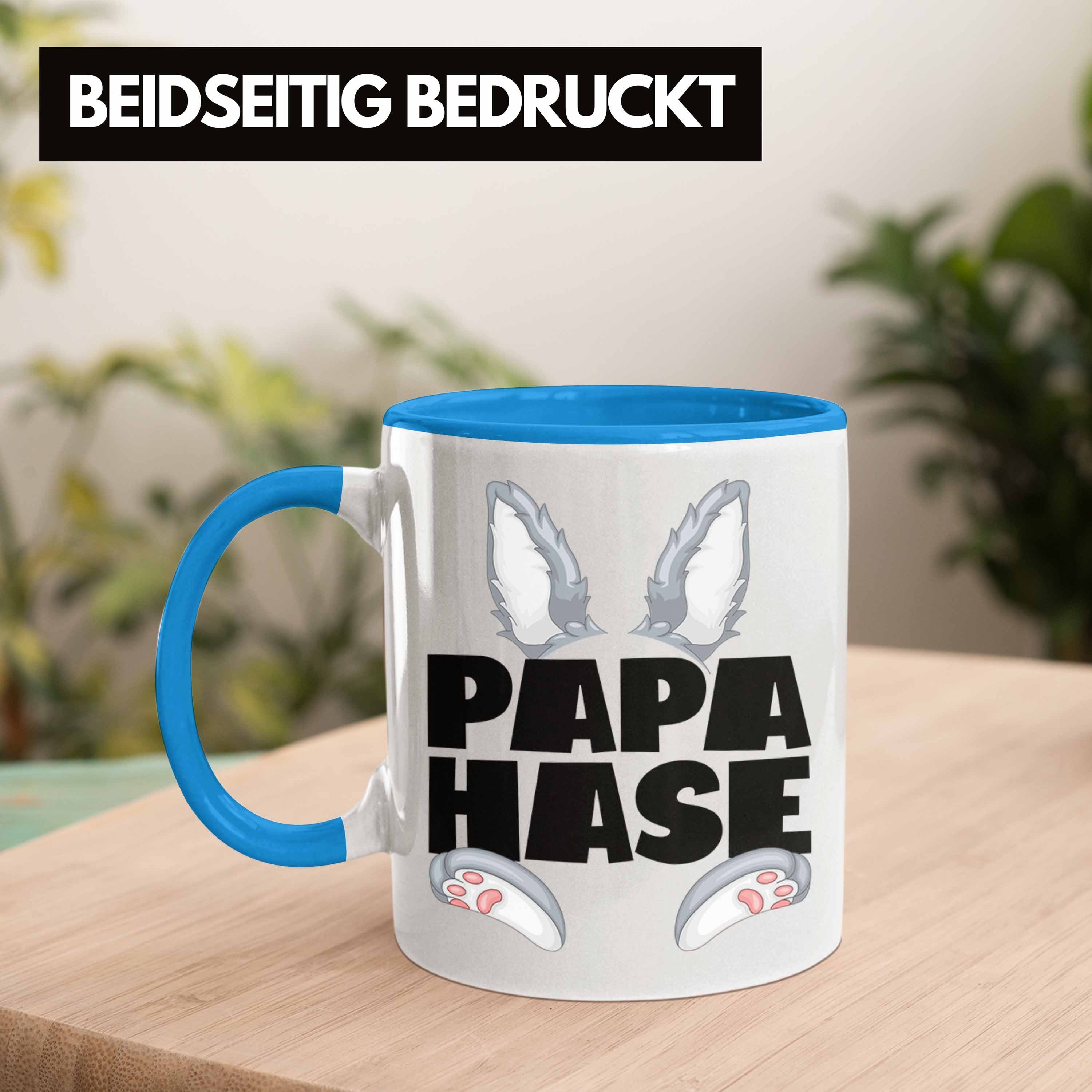 Trendation Tasse Papa Geschenk Tasse Kaffee-Becher Blau Geschenkidee für Hasen-Vater Hase Be