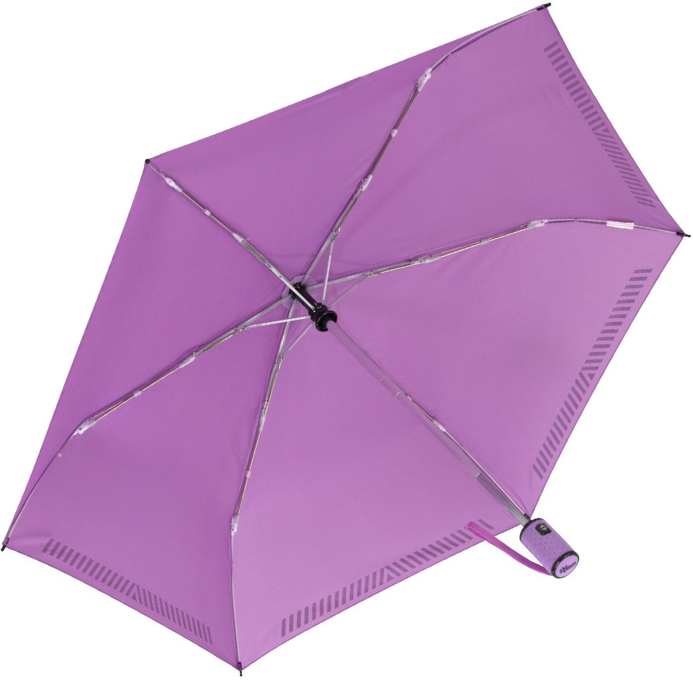 iX-brella Taschenregenschirm Kinderschirm mit Sicherheit Auf-Zu-Automatik, reflektierend, durch hell-lila Reflex-Streifen 