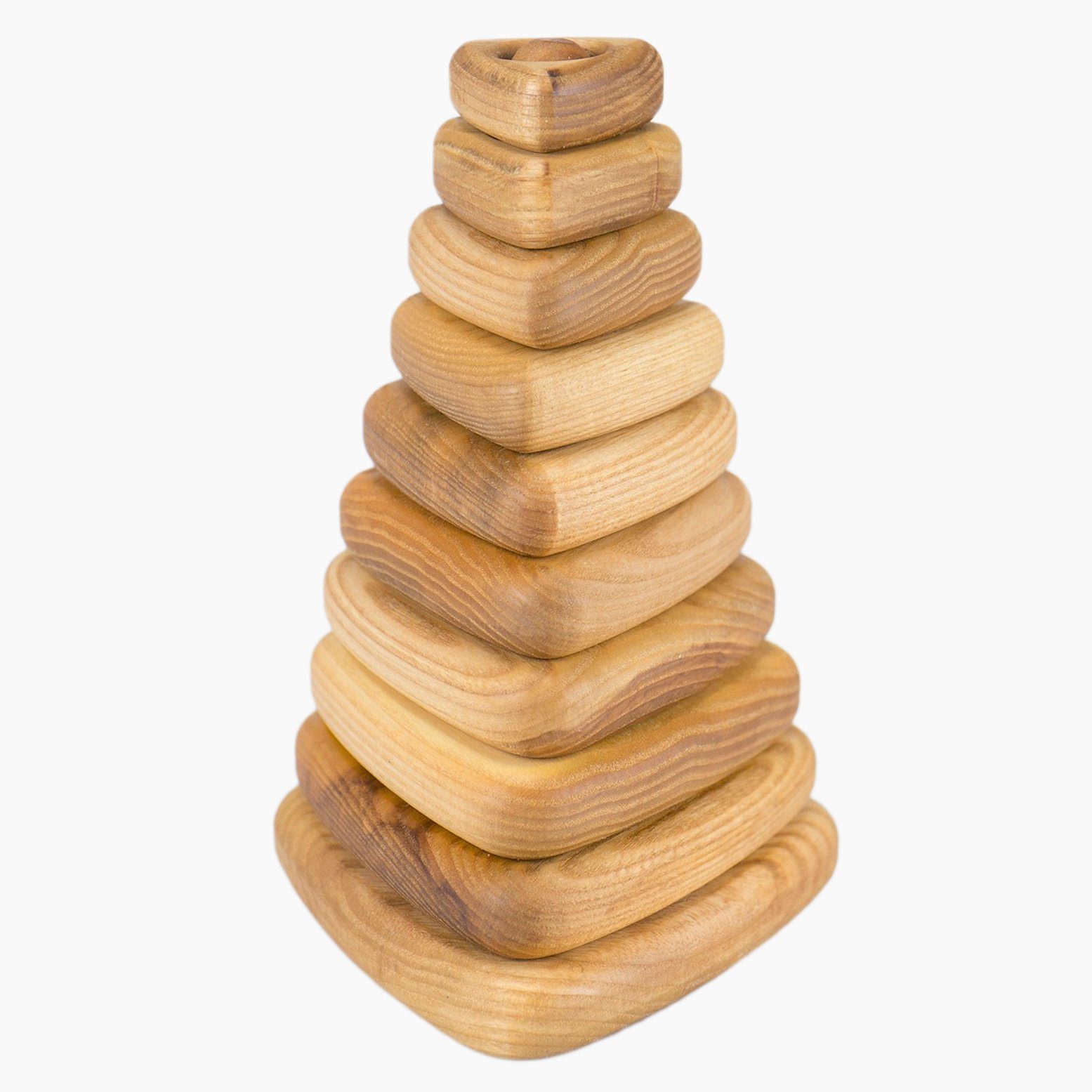 Lotes Toys Stapelspielzeug Stapelturm aus Eschenholz - Pyramide 18,5 cm, (10-tlg), in einer kleinen Spielzeugmanufaktur von Hand gefertigt.