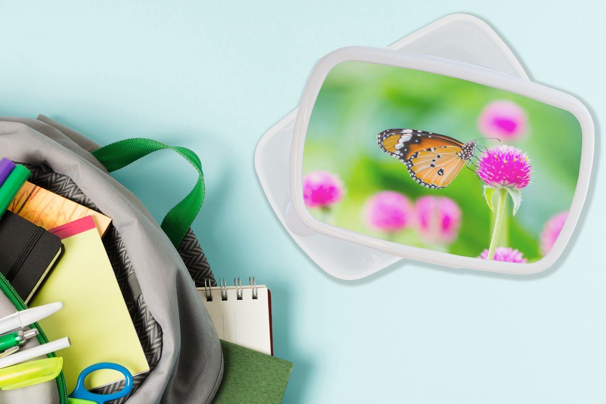 und - weiß Mädchen (2-tlg), für Kunststoff, Blume, Schmetterling Erwachsene, Brotdose, Kinder für und - MuchoWow Landleben Lunchbox - Distel Brotbox Jungs