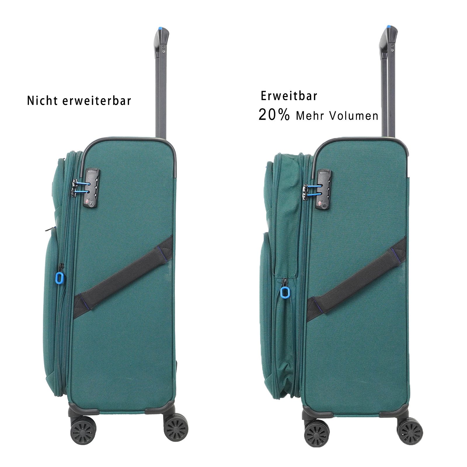 Verage Weichgepäck-Trolley Breeze, Erweiterbar Reisekoffer Stoffkoffer, 4 Rollen, Volumenerweiterung,TSA-Zahlenschloss, Handgepäck-Koffer S/M/L/Set